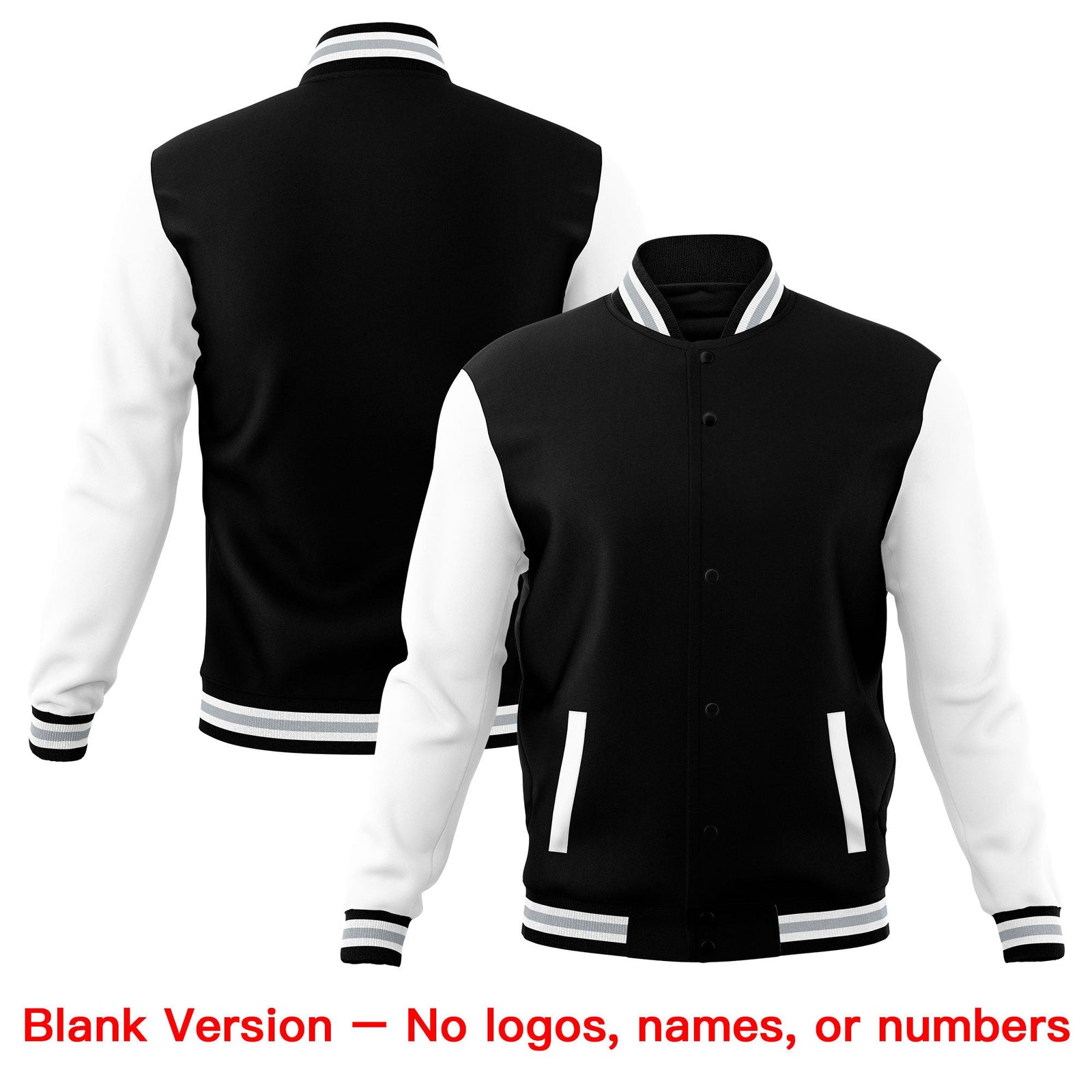 Custom Black White Gray Raglan Sleeves Full-Snap Letterman Cotton Fabric Jacket| KXKSHOP