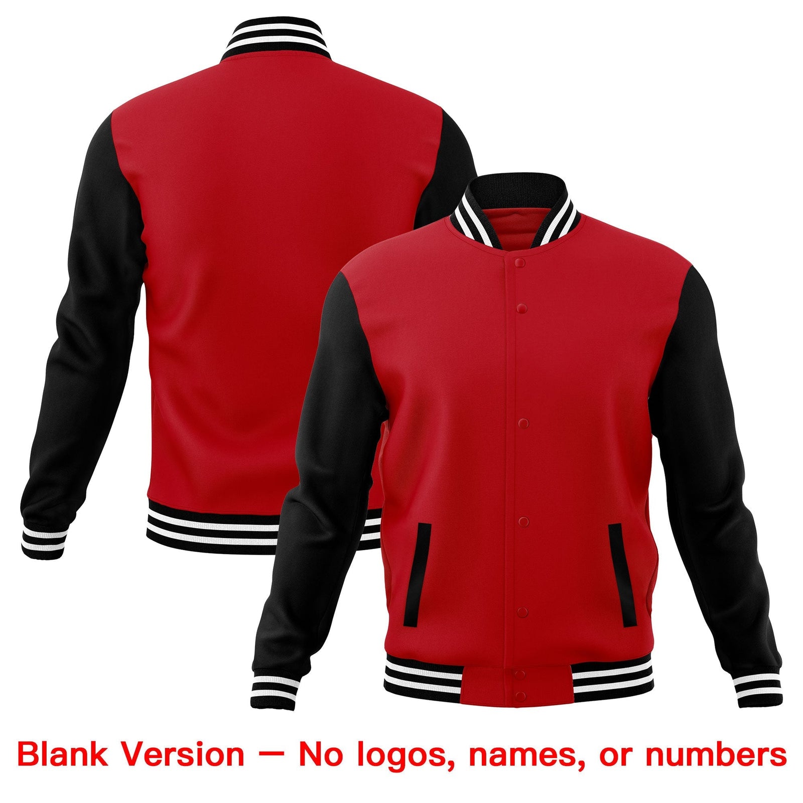 Custom Red Black White Raglan Sleeves Full-Snap Letterman Cotton Fabric Jacket| KXKSHOP