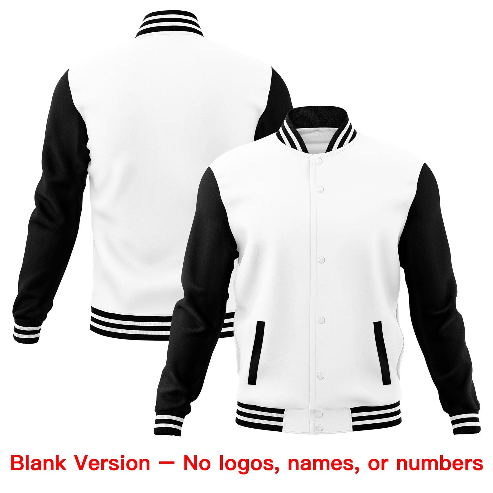 Custom White Black Raglan Sleeves Full-Snap Letterman Cotton Fabric Jacket| KXKSHOP