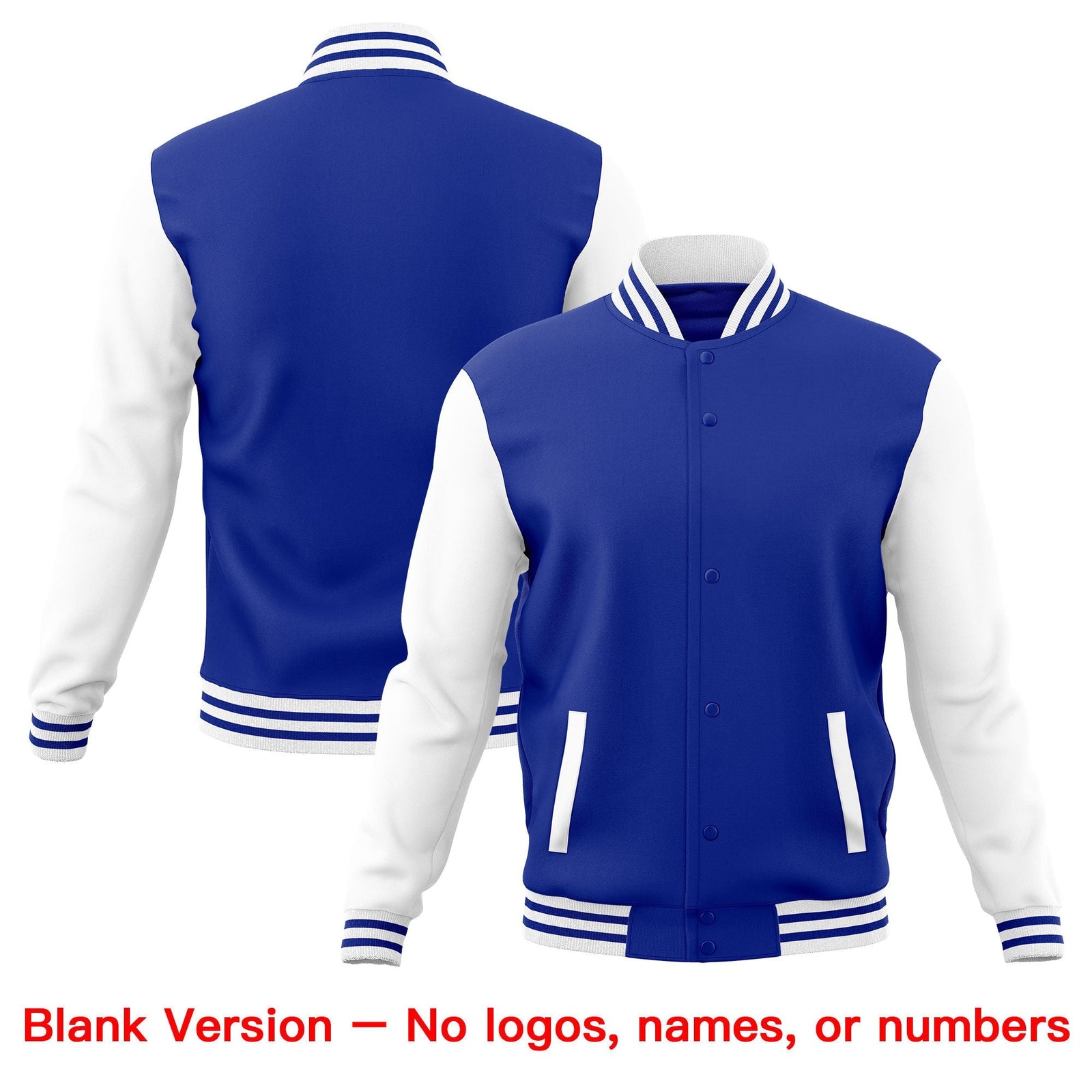 Custom Royal Blue White Raglan Sleeves Full-Snap Letterman Cotton Fabric Jacket| KXKSHOP