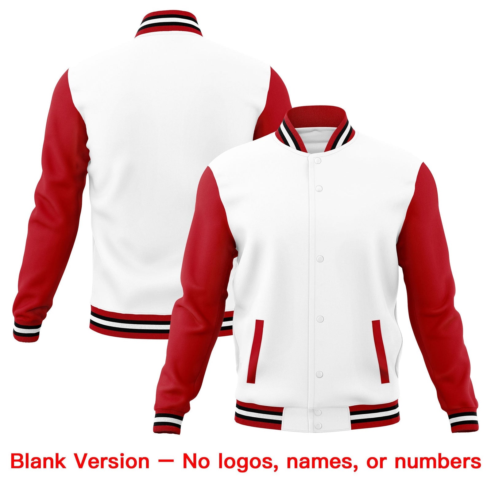 Custom White Black Red Raglan Sleeves Full-Snap Letterman Cotton Fabric Jacket| KXKSHOP