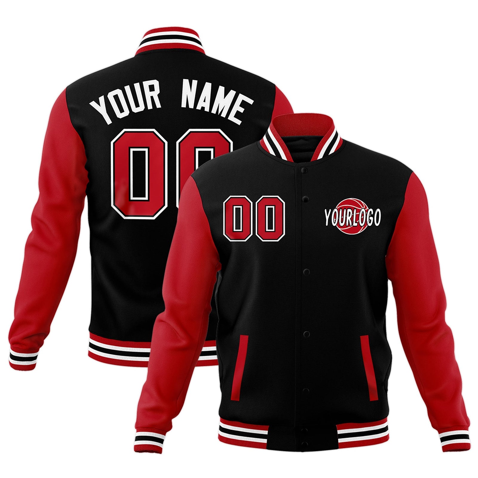 Custom Red Black Raglan Sleeves Classic Style Letterman Cotton Fabric Jacket| KXKSHOP