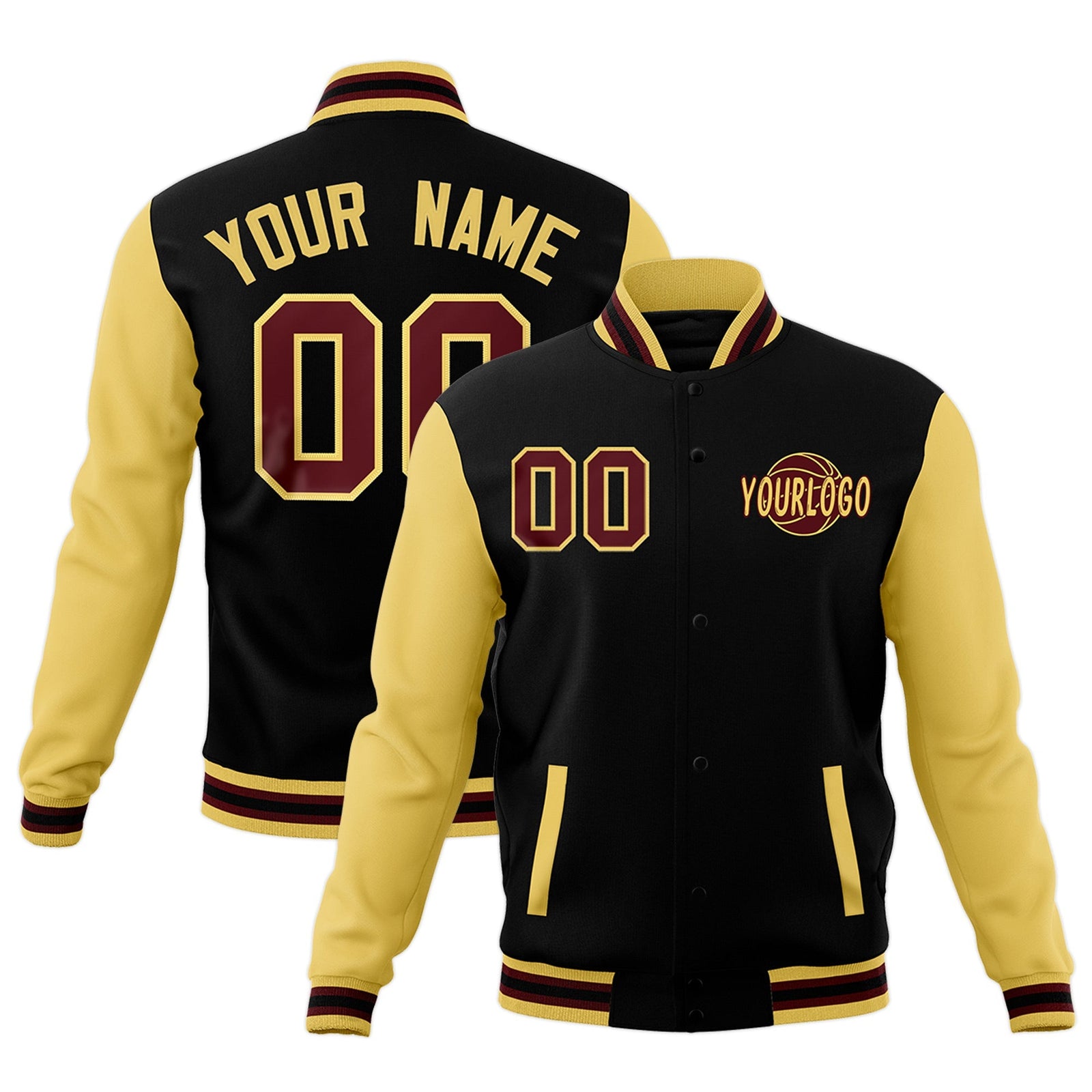 Custom Black Khaki Crimson Raglan Sleeves Classic Style Letterman Cotton Fabric Jacket| KXKSHOP
