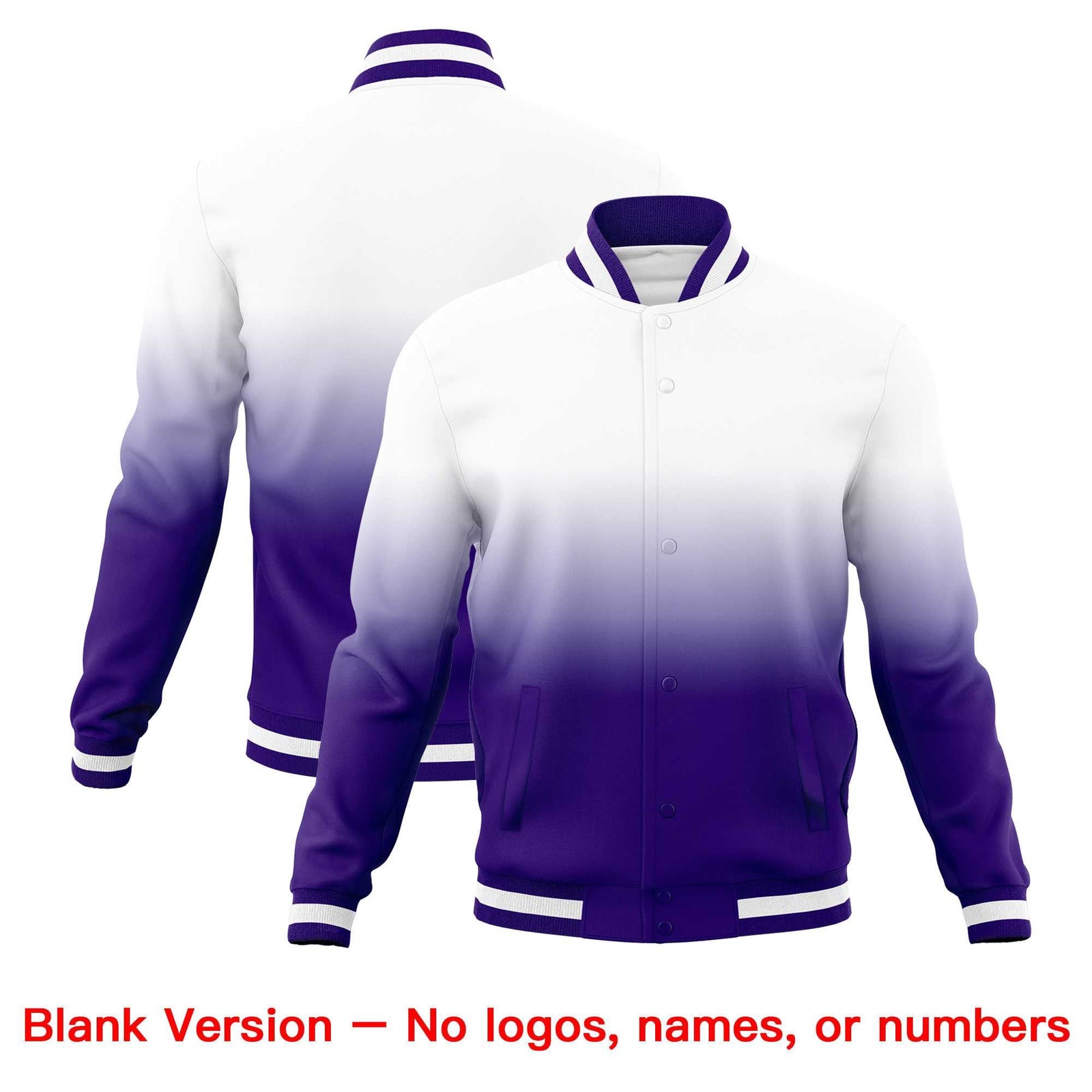 Custom White Purple Full-Snap Varsity Personalization Gradient Fashion Letterman Jacket