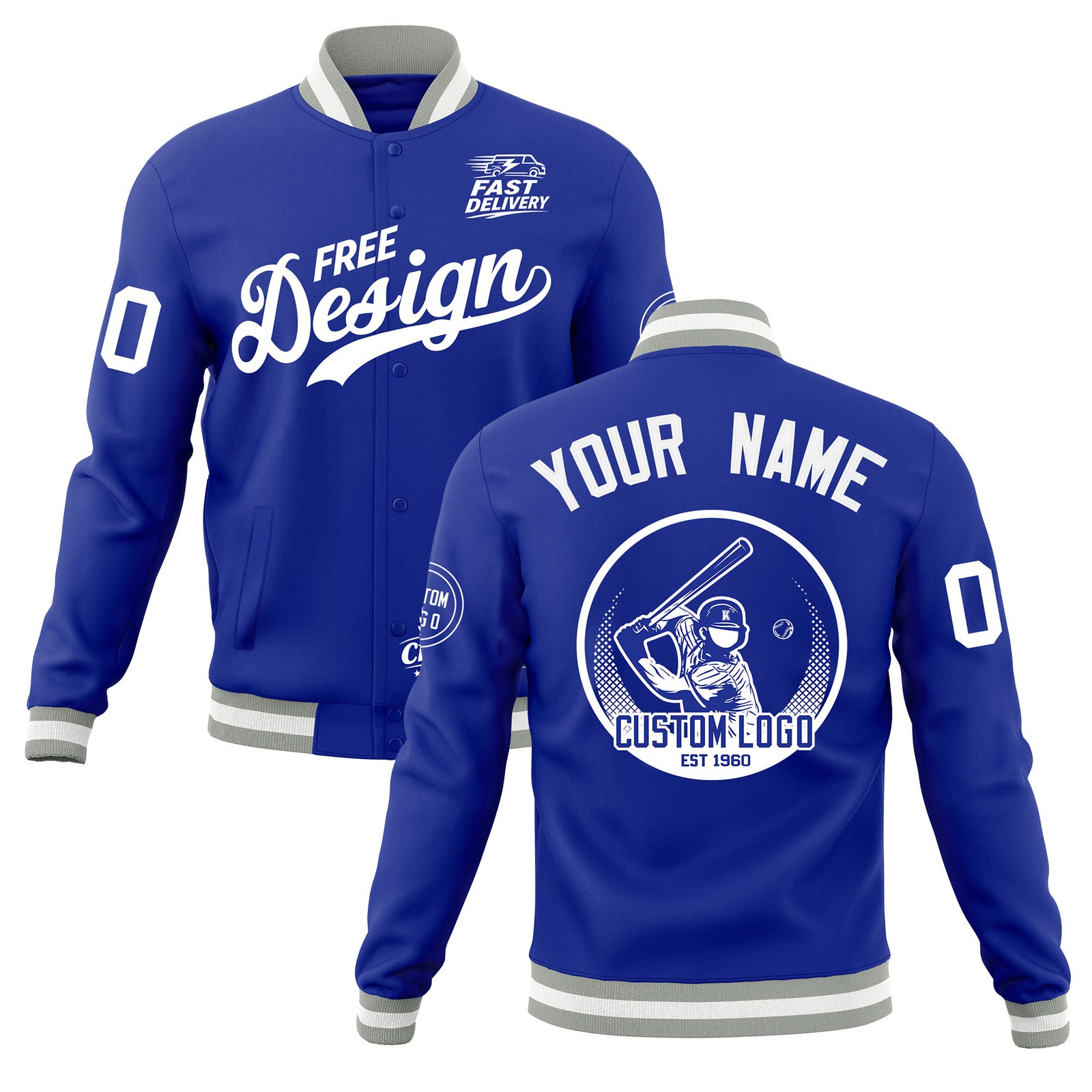 Custom Royal Blue Gray White Classic Style Full-Snap Breathable Jacket| KXKSHOP