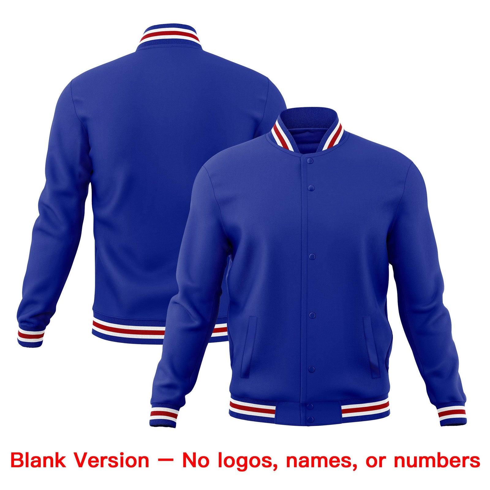Custom Royal Blue White Red Classic Style Full-Snap Wrinkle-Resistant Jacket| KXKSHOP