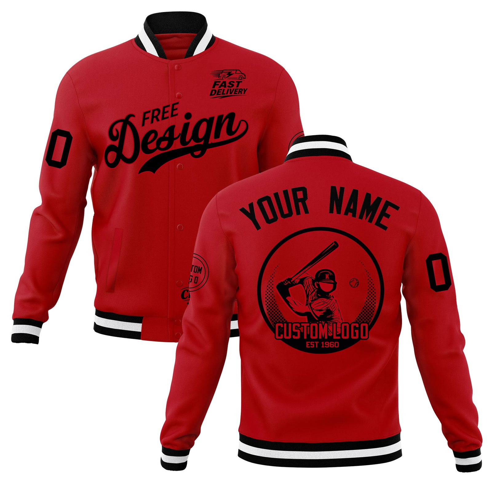 Custom Red Black White Classic Style Full-Snap Breathable Jacket| KXKSHOP