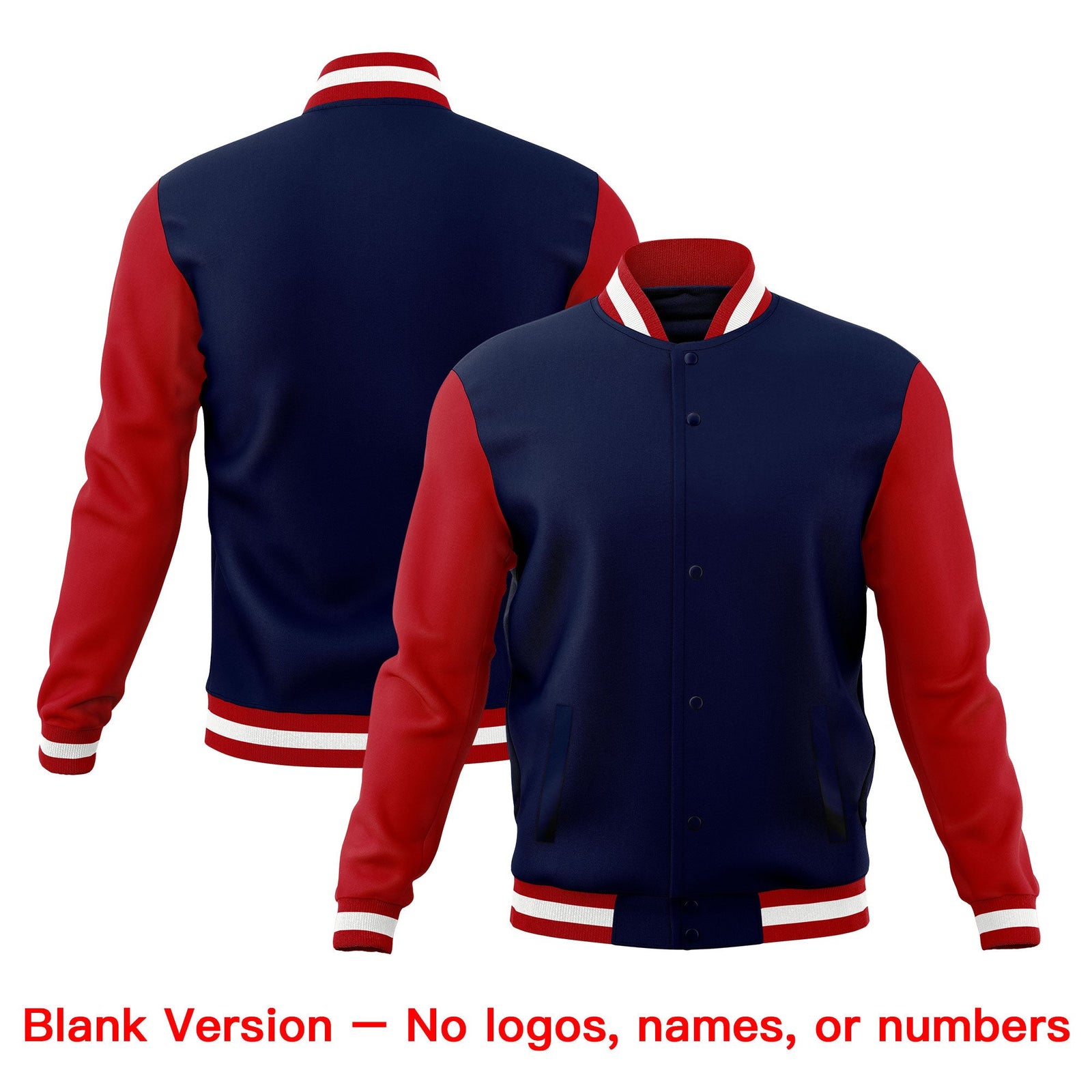 Custom Navy Red White Classic Style Full-Snap Wrinkle-Resistant Jacket| KXKSHOP