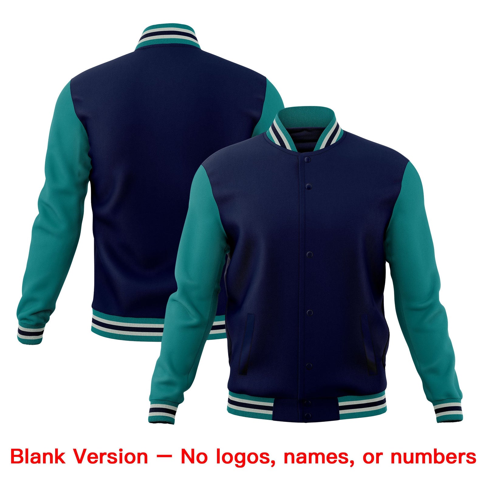 Custom Navy Teal Gray Classic Style Full-Snap Wrinkle-Resistant Jacket| KXKSHOP
