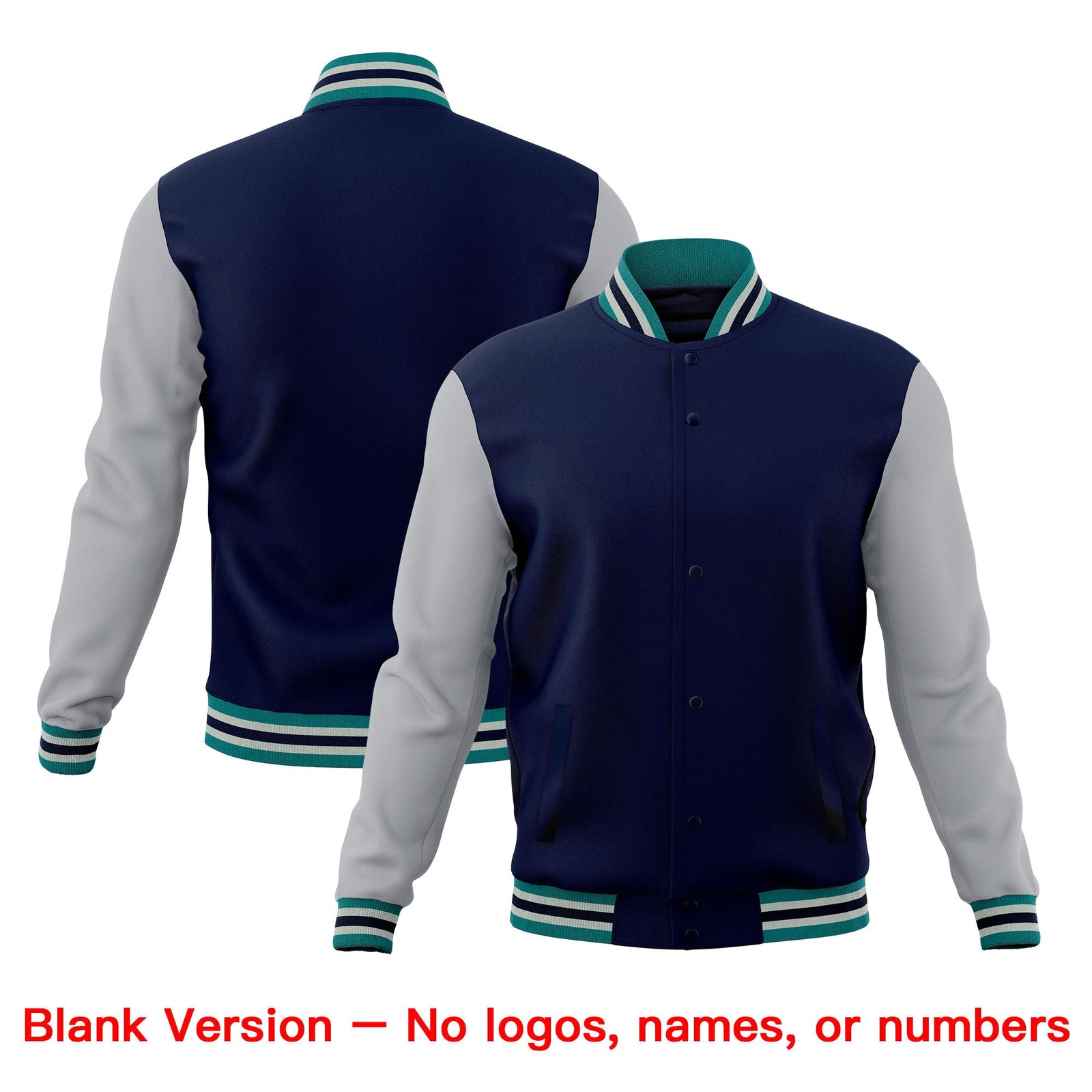 Custom Navy Teal Gray Classic Style Full-Snap Breathable Jacket| KXKSHOP