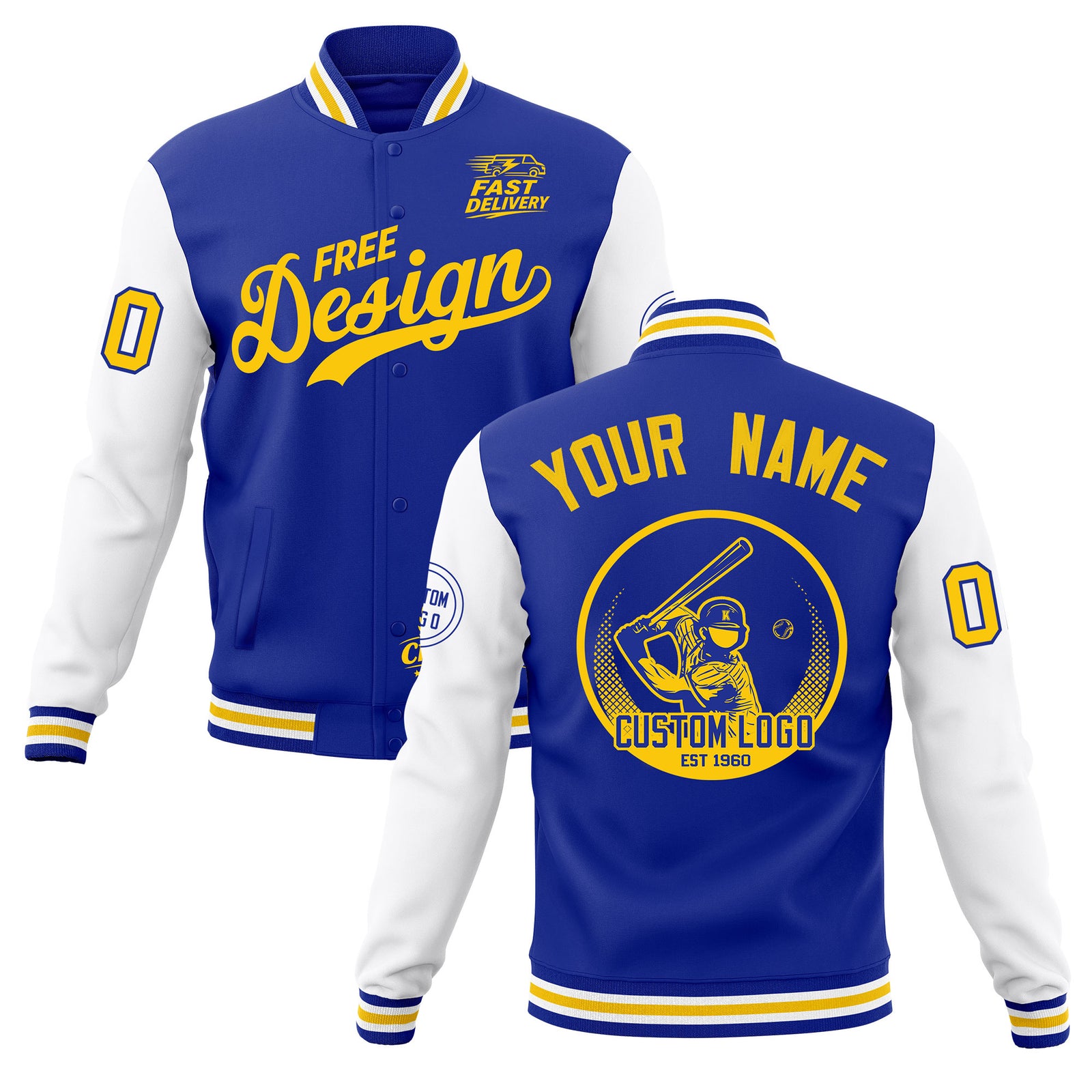 Custom Royal Blue White Gold Classic Style Full-Snap Breathable Jacket| KXKSHOP