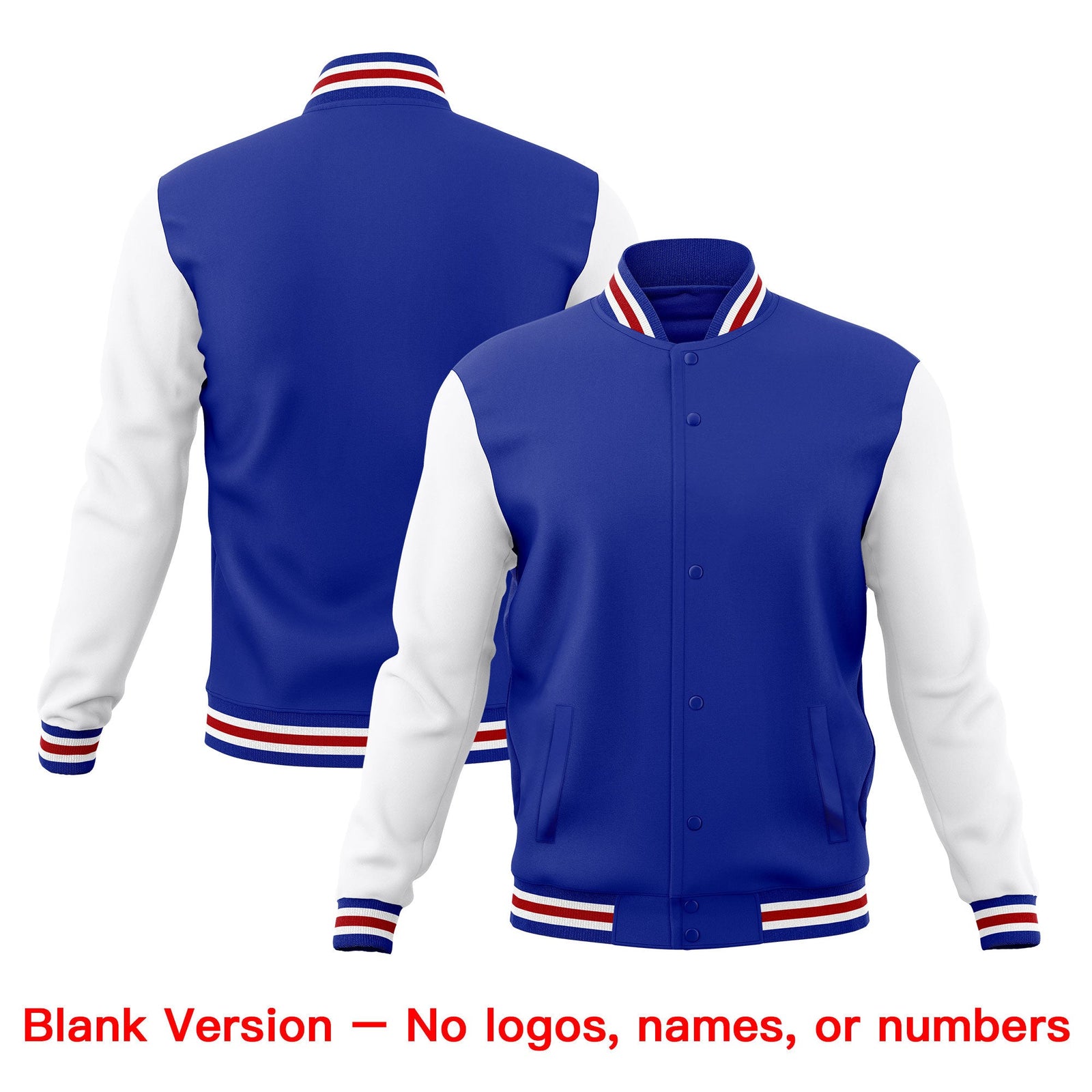 Custom Royal Blue White Red Classic Style Full-Snap Wrinkle-Resistant Jacket| KXKSHOP