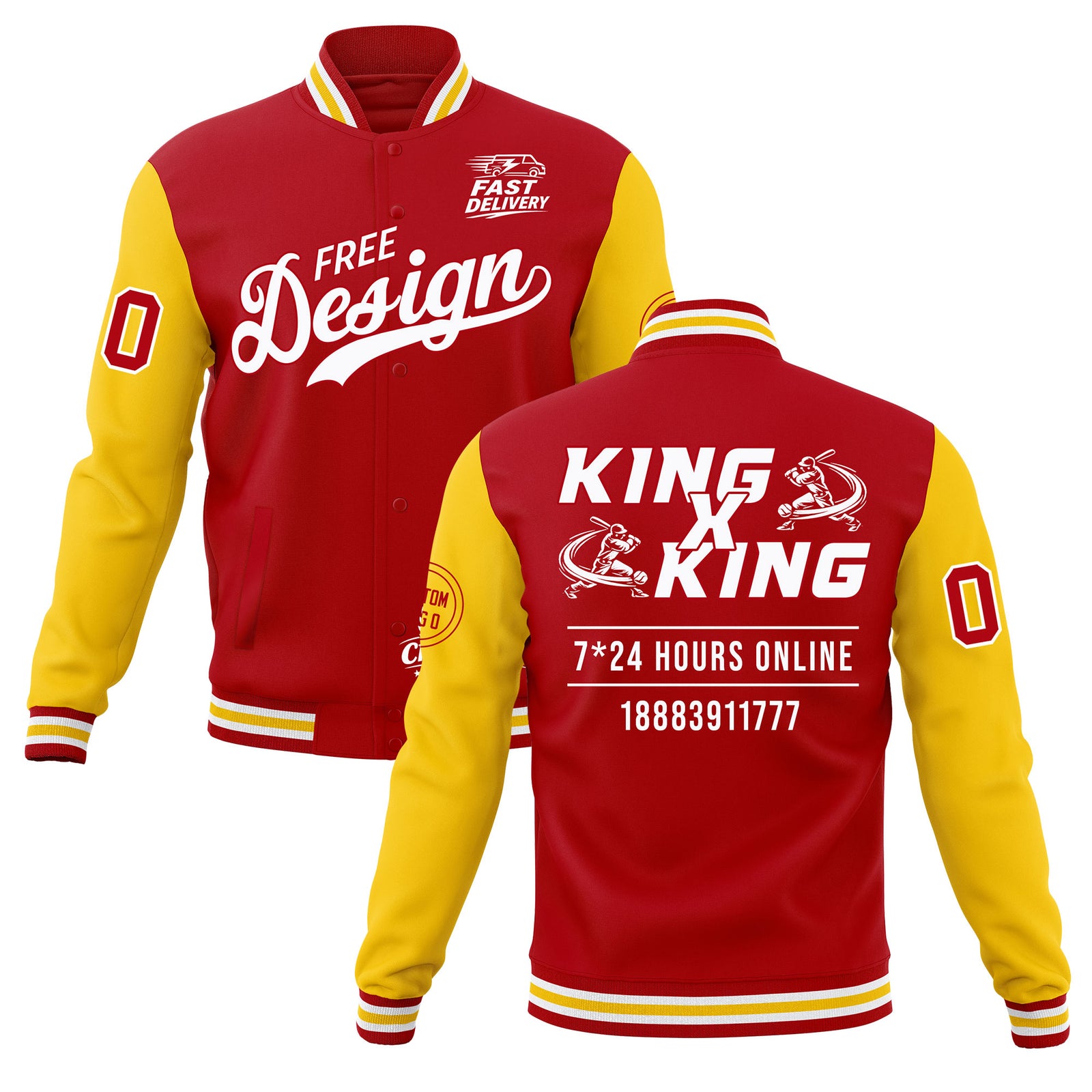 Custom Red White Gold Classic Style Full-Snap Wrinkle-Resistant Jacket| KXKSHOP