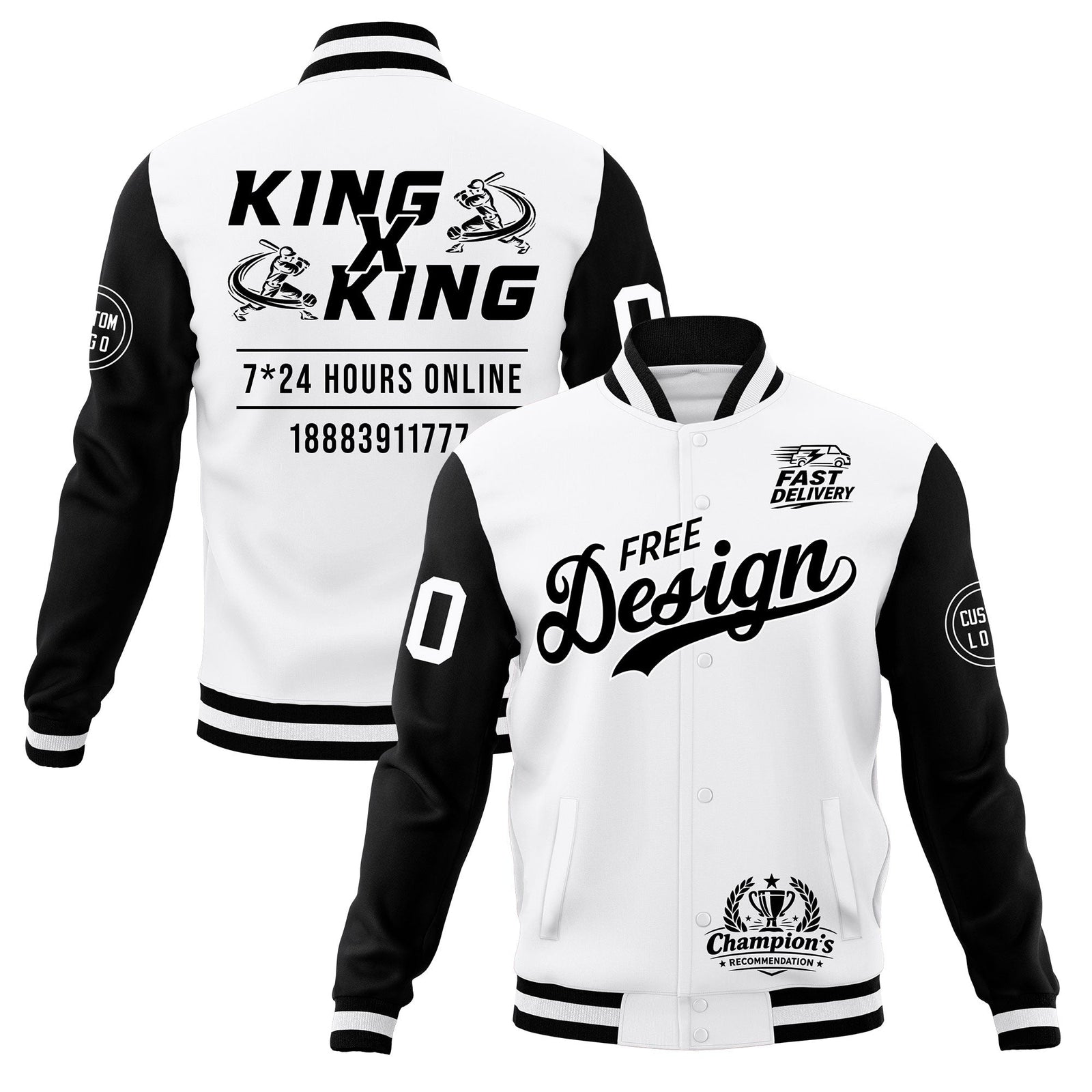 Custom White Black Classic Style Full-Snap Wrinkle-Resistant Jacket| KXKSHOP
