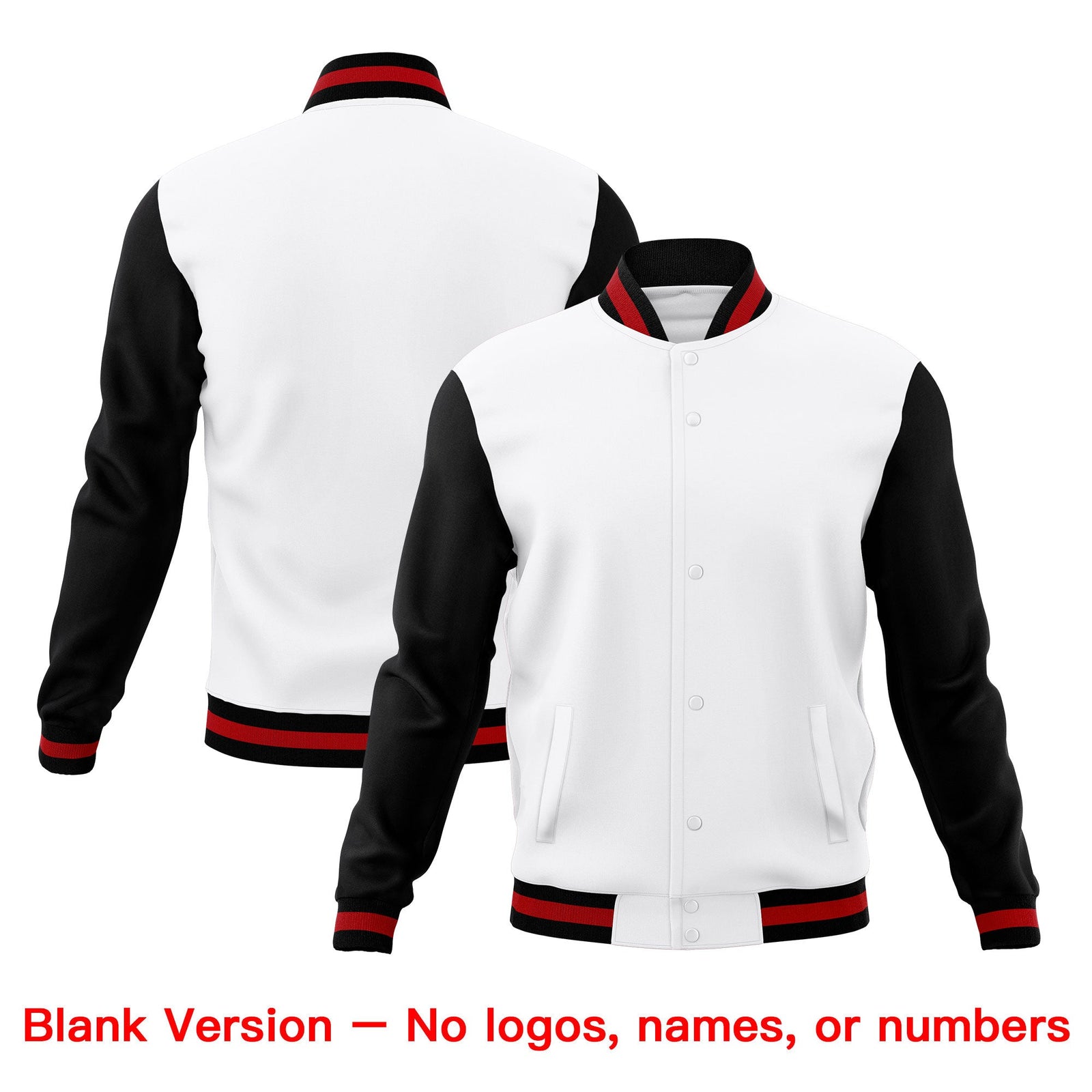 Custom White Black Red Classic Style Full-Snap Wrinkle-Resistant Jacket| KXKSHOP