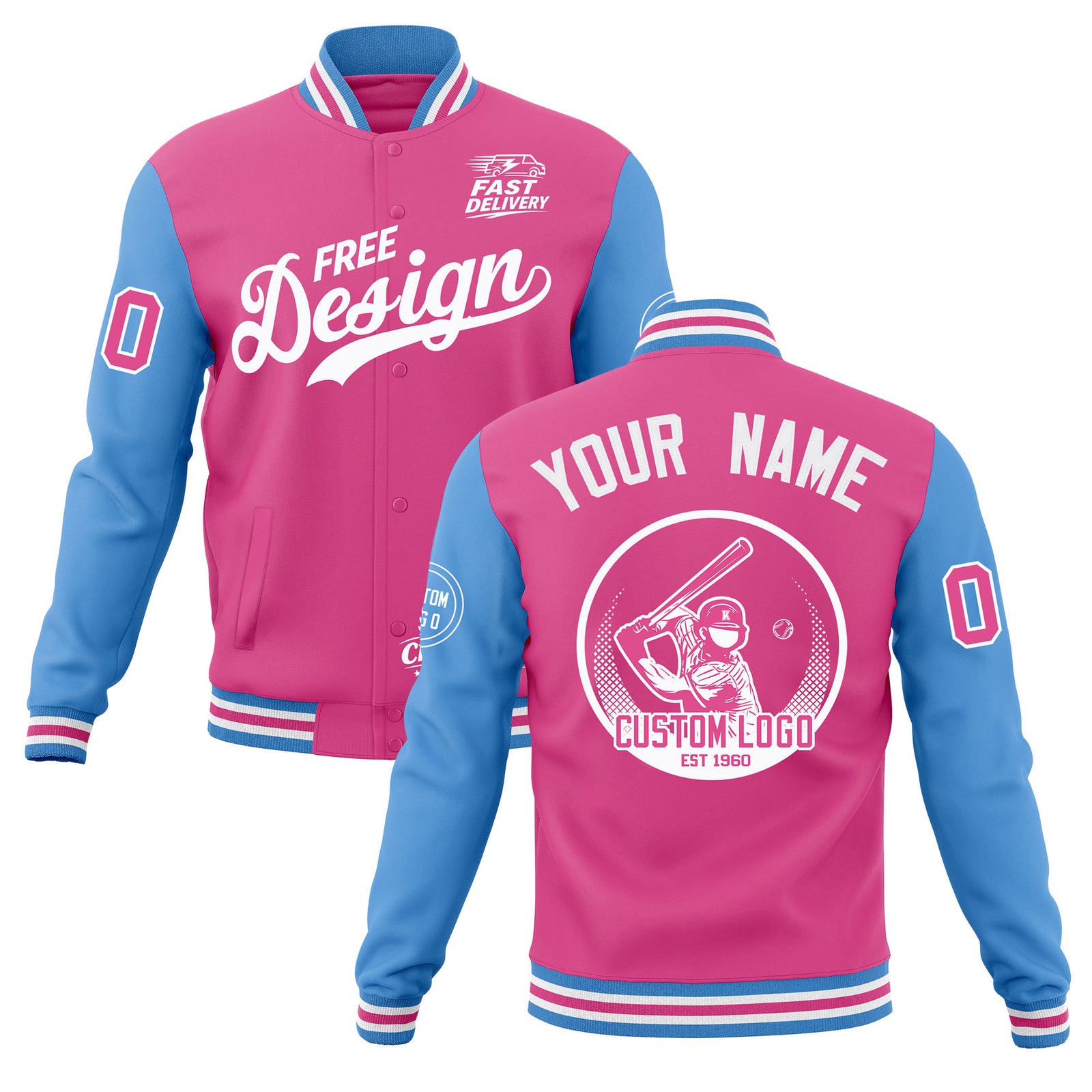 Custom Pink Light Blue White Classic Style Full-Snap Breathable Jacket| KXKSHOP