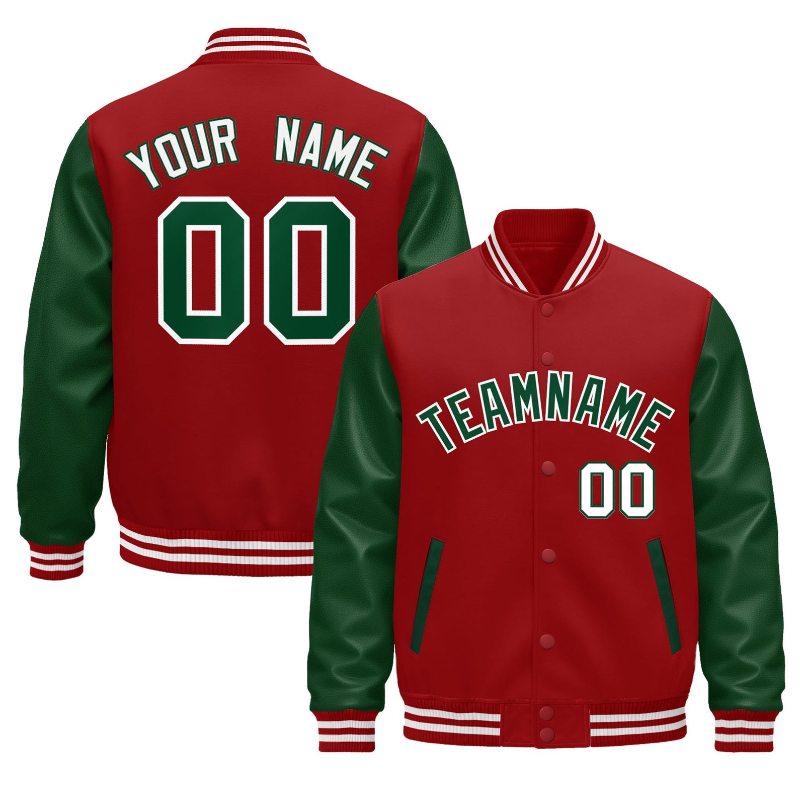Custom Cream Dark Green Red Raglan Sleeves Varsity Full-Snap Leather Sleeves Letterman Jacket| KXKSHOP