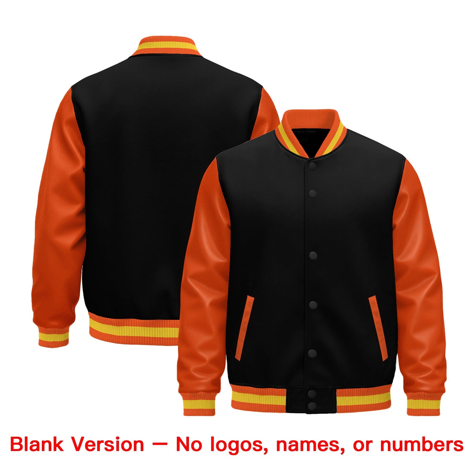Custom Black Orange Gold Raglan Sleeves Varsity Full-Snap Leather Sleeves Letterman Jacket| KXKSHOP