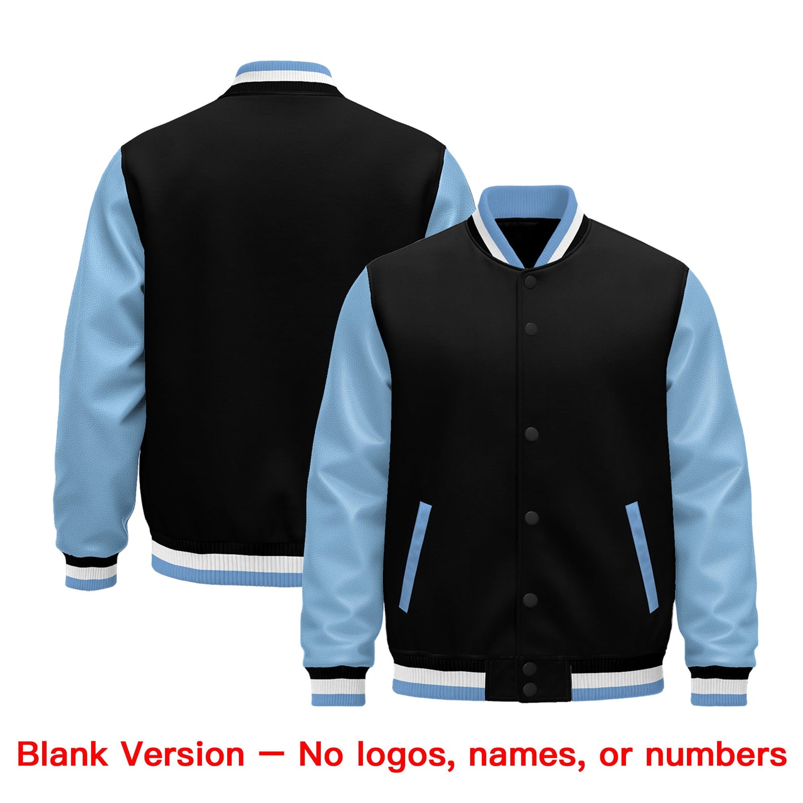 Custom Black Light Blue White Rose Red Raglan Sleeves Varsity Full-Snap Leather Sleeves Letterman Jacket| KXKSHOP