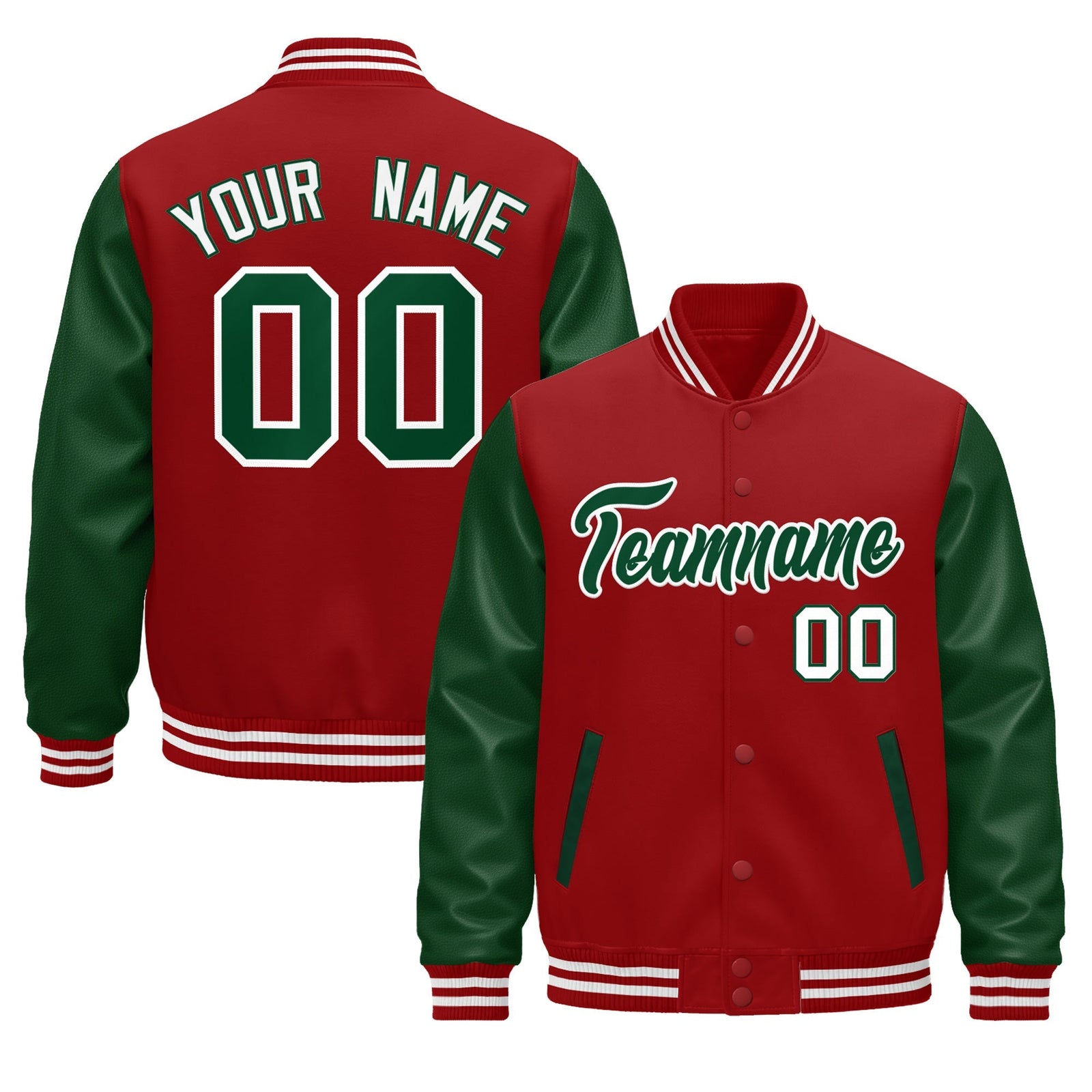 Custom Cream Dark Green Red Raglan Sleeves Varsity Full-Snap Leather Sleeves Letterman Jacket| KXKSHOP