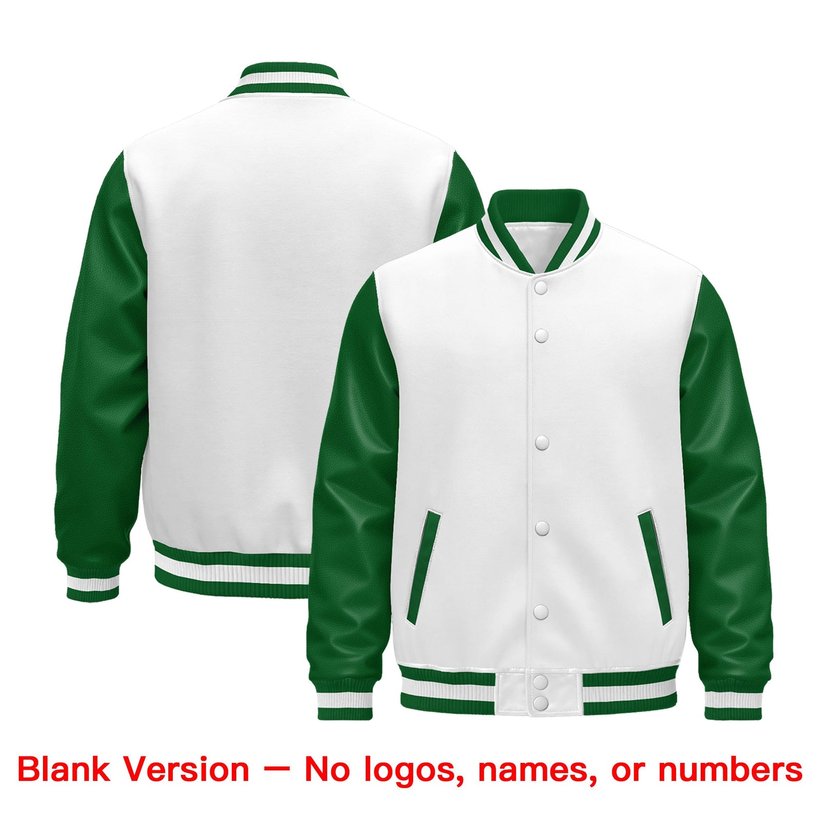 Custom Kelly Green White Rose Red Raglan Sleeves Varsity Full-Snap Leather Sleeves Letterman Jacket| KXKSHOP