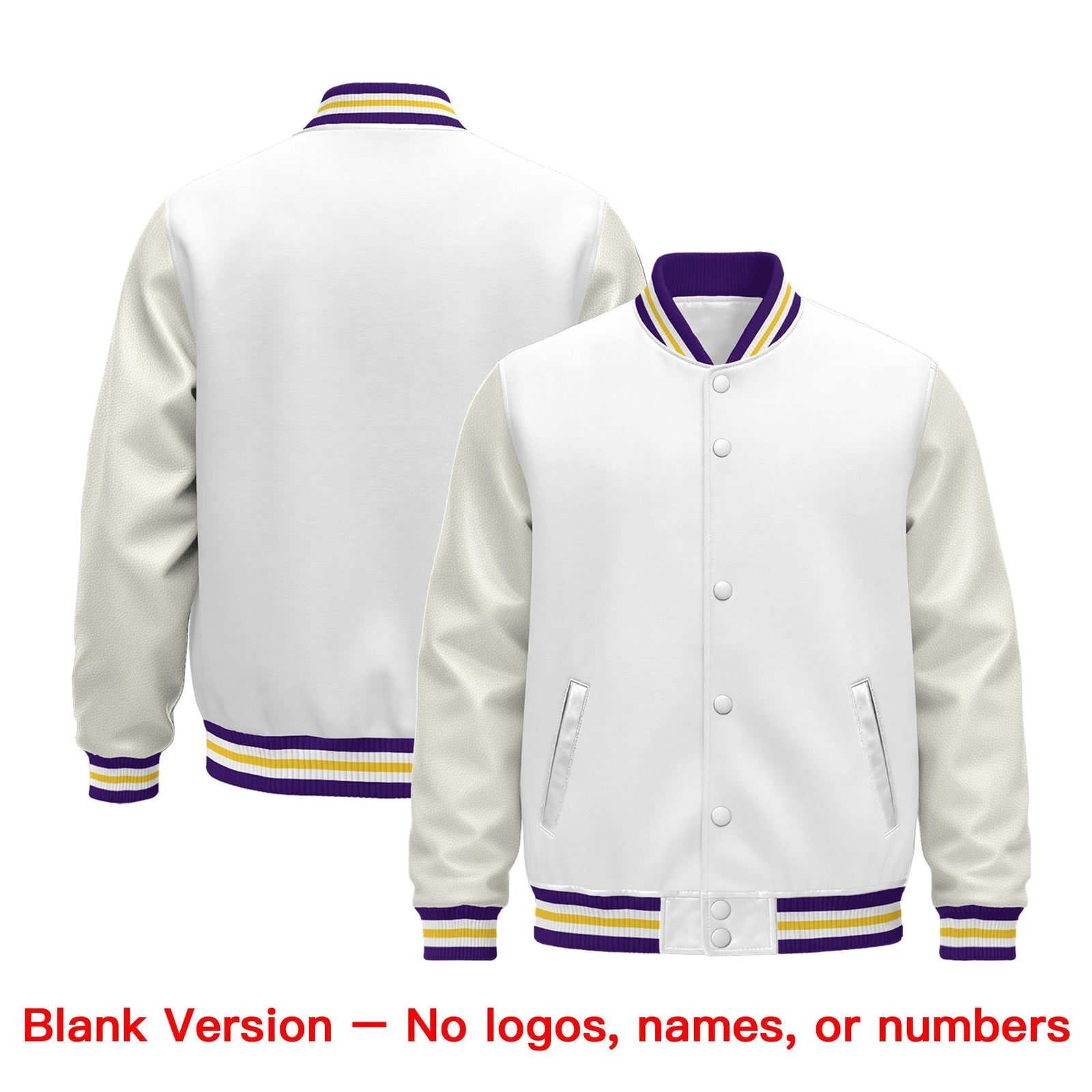 Custom White Purple Gold Classic Style Leather Sleeves Wrinkle-Resistant Jacket| KXKSHOP