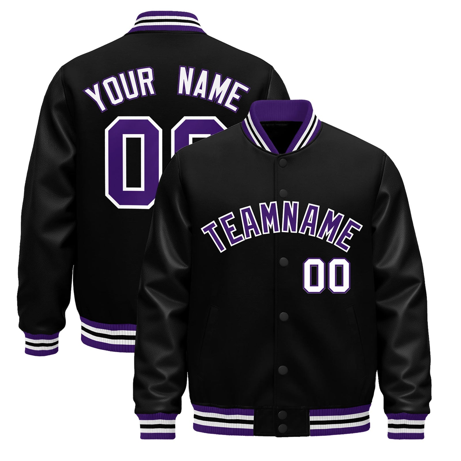 Custom Black Purple White Classic Style Leather Sleeves Wrinkle-Resistant Jacket| KXKSHOP