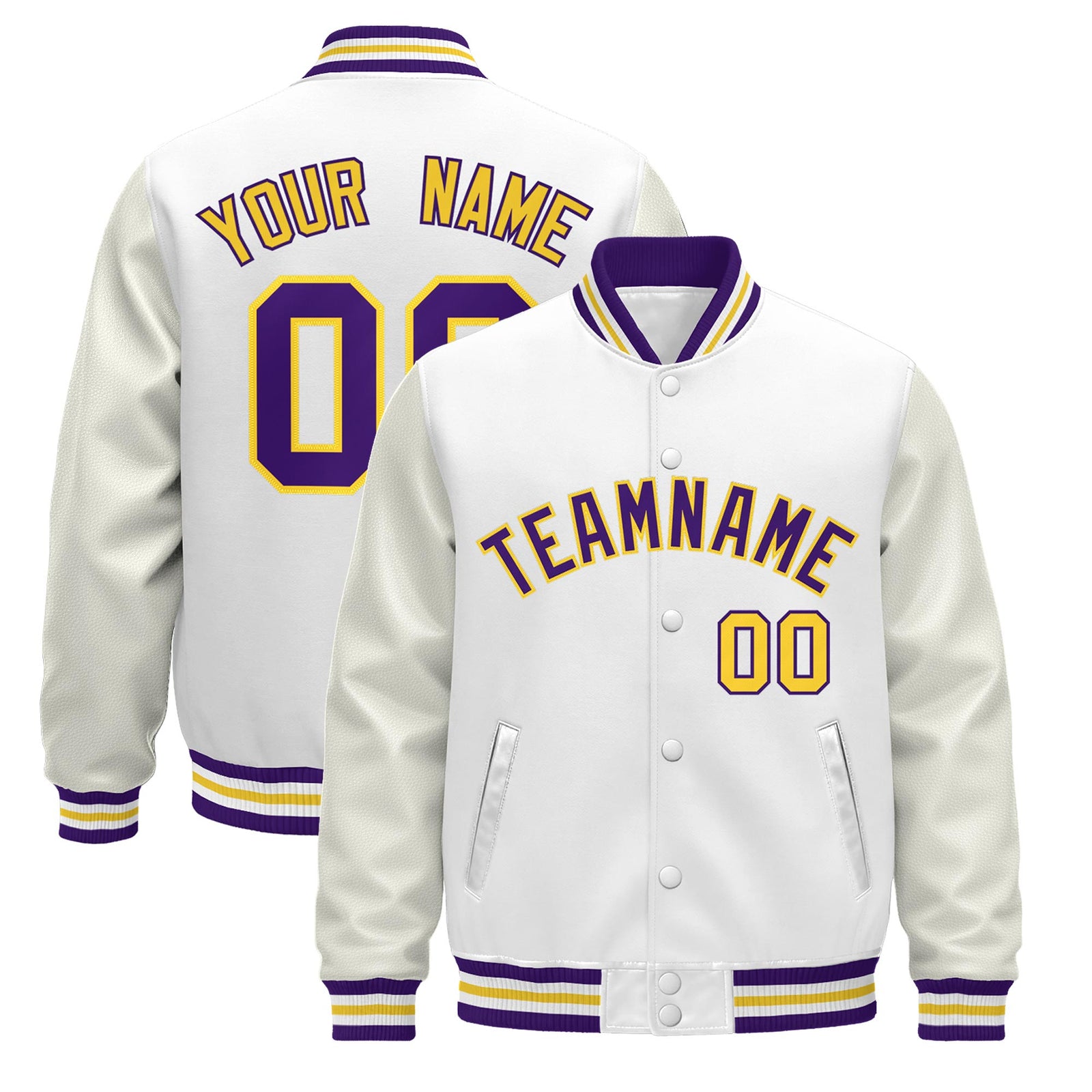 Custom White Purple Gold Classic Style Leather Sleeves Wrinkle-Resistant Jacket| KXKSHOP