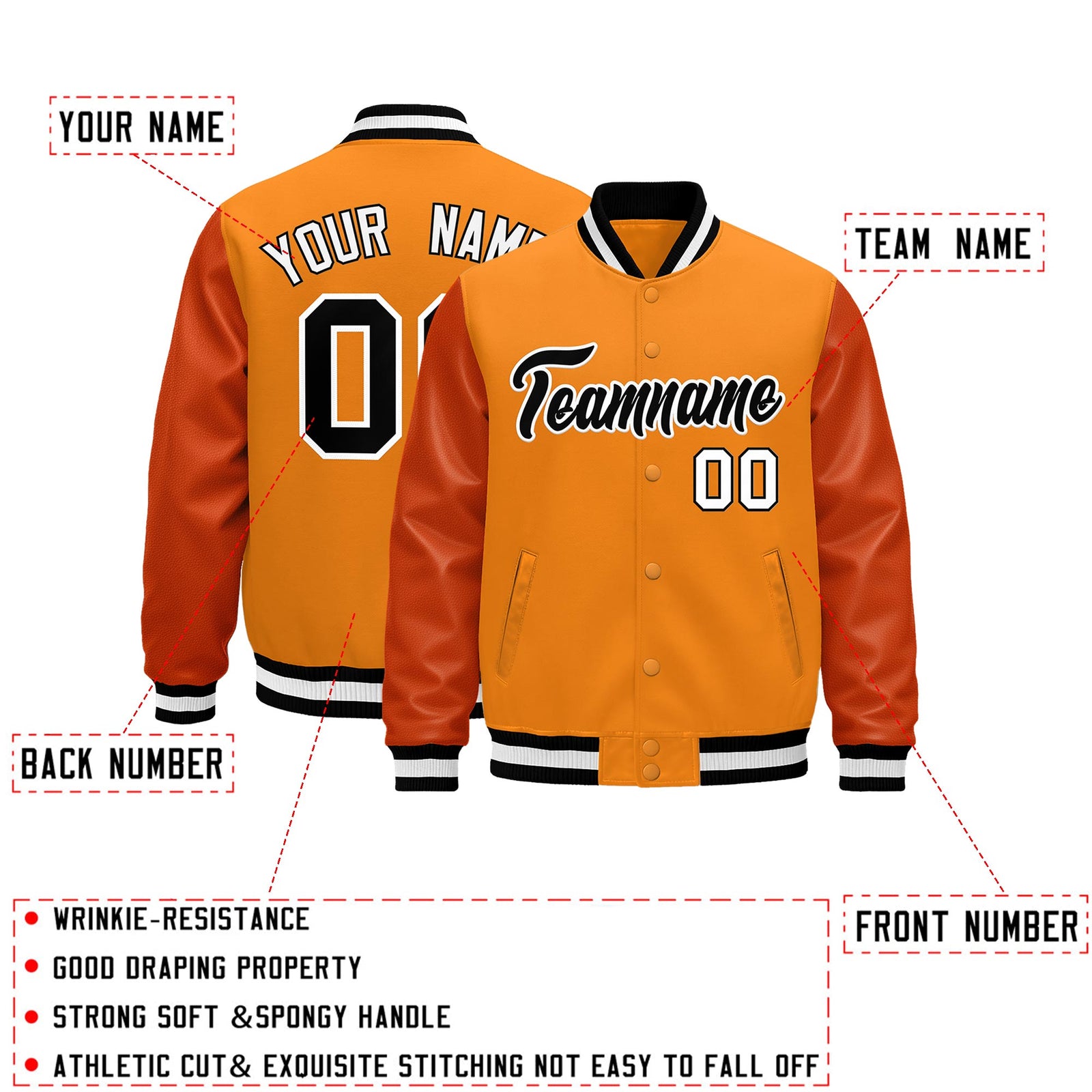 Custom Orange Black White Classic Style Leather Sleeves Wrinkle-Resistant Jacket| KXKSHOP