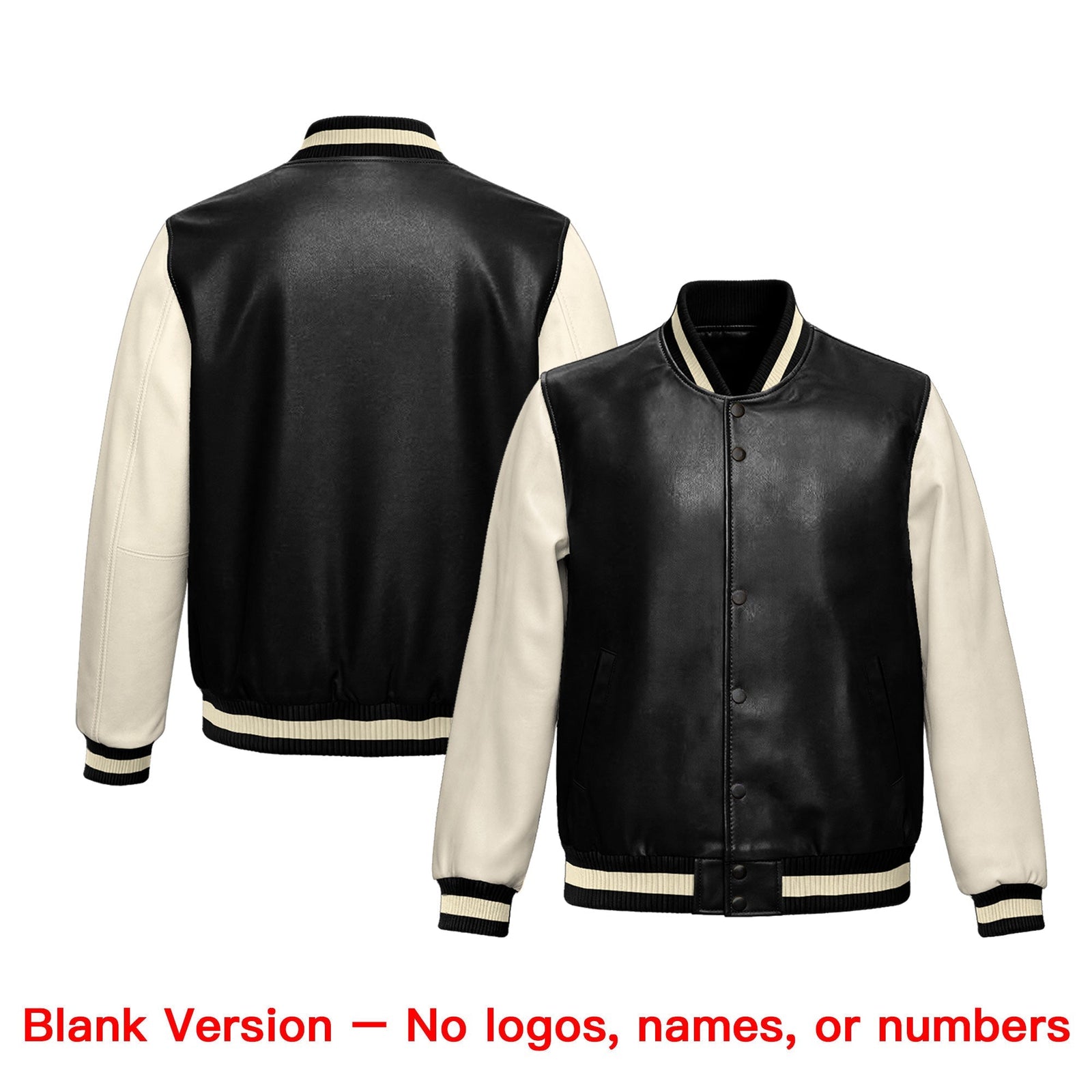 Custom Black Cream Raglan Sleeves Full-Snap Varsity Faux Leather Letterman Jacket