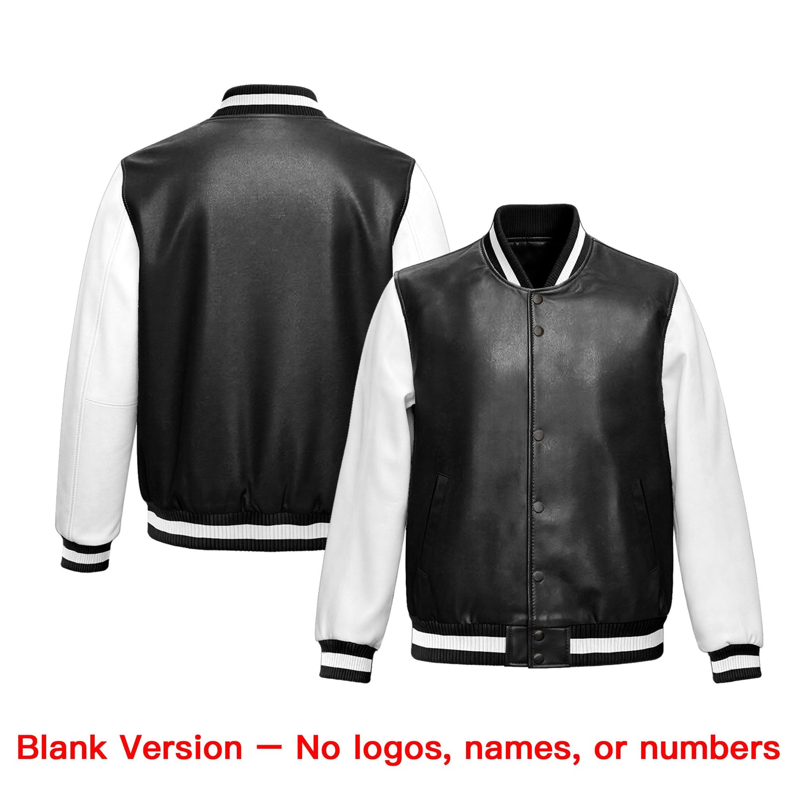 Custom Black White Raglan Sleeves Full-Snap Faux Leather Letterman Jacket| KXKSHOP