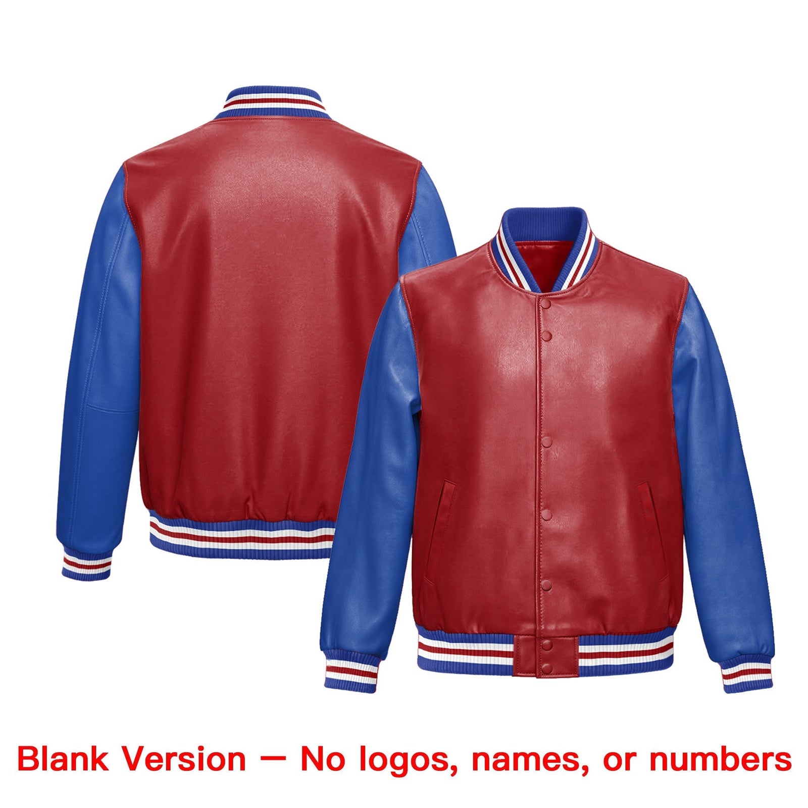 Custom Royal Blue White Raglan Sleeves Full-Snap Faux Leather Letterman Jacket| KXKSHOP