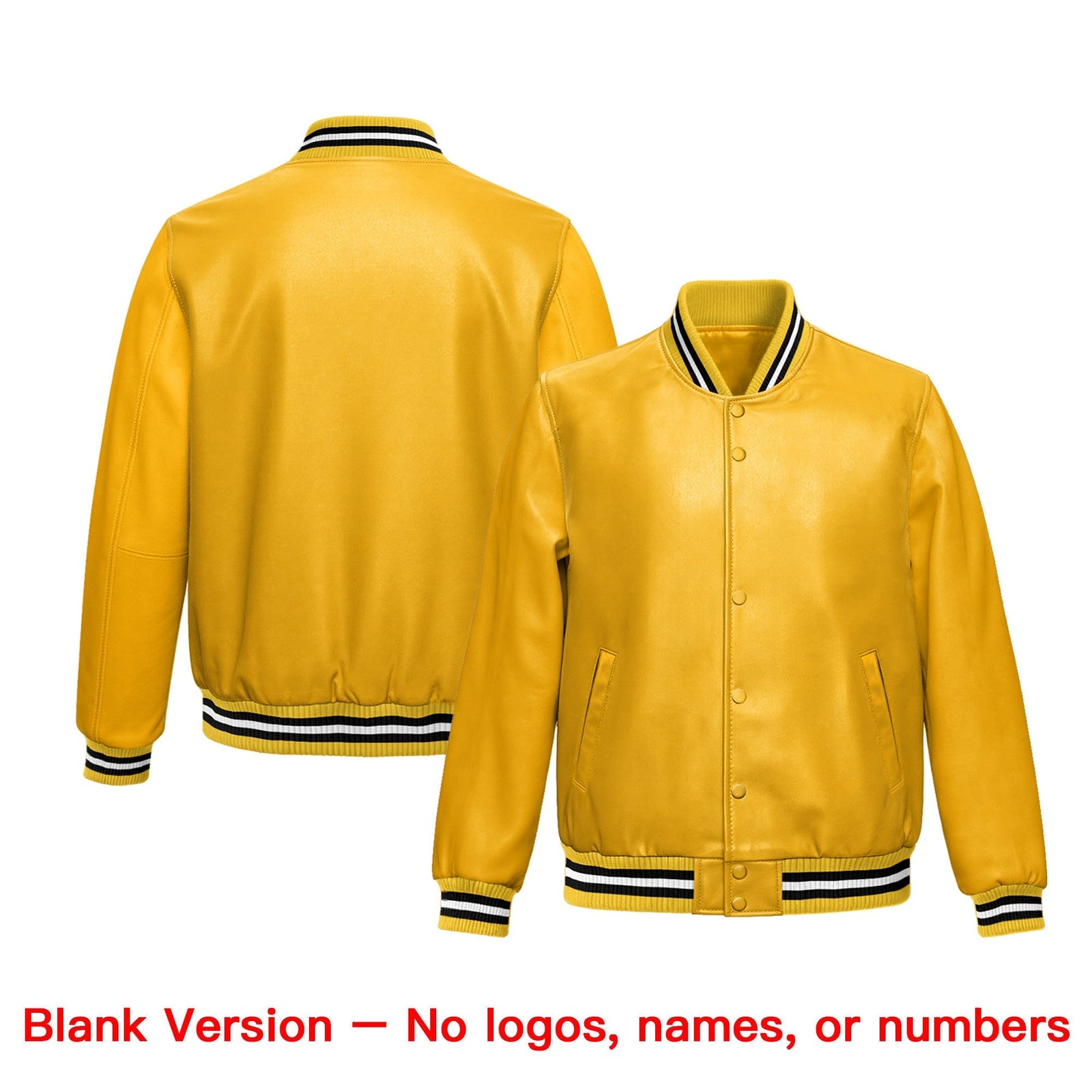 Custom Yellow Black Full-Snap Varsity Faux Leather Letterman Jacket| KXKSHOP