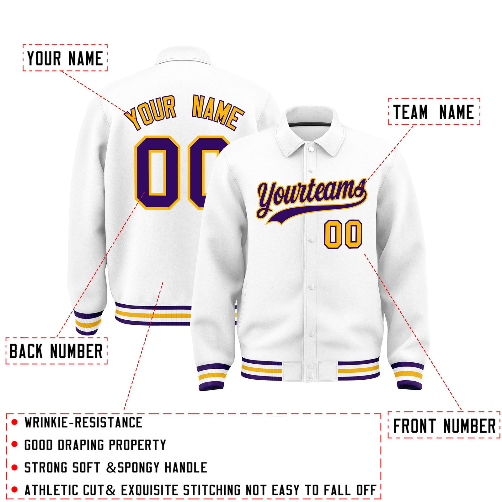Personalised collared jacket customisation guide - names, numbers and team logos - Style 1 | KXKSHOP