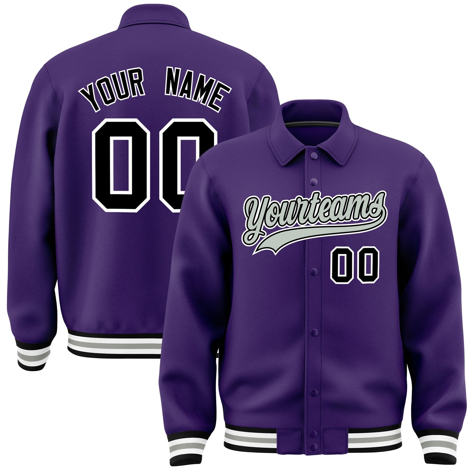 Custom Purple, Grey, Black collared coach jacket - front and back view - Style 1 | KXKSHOP