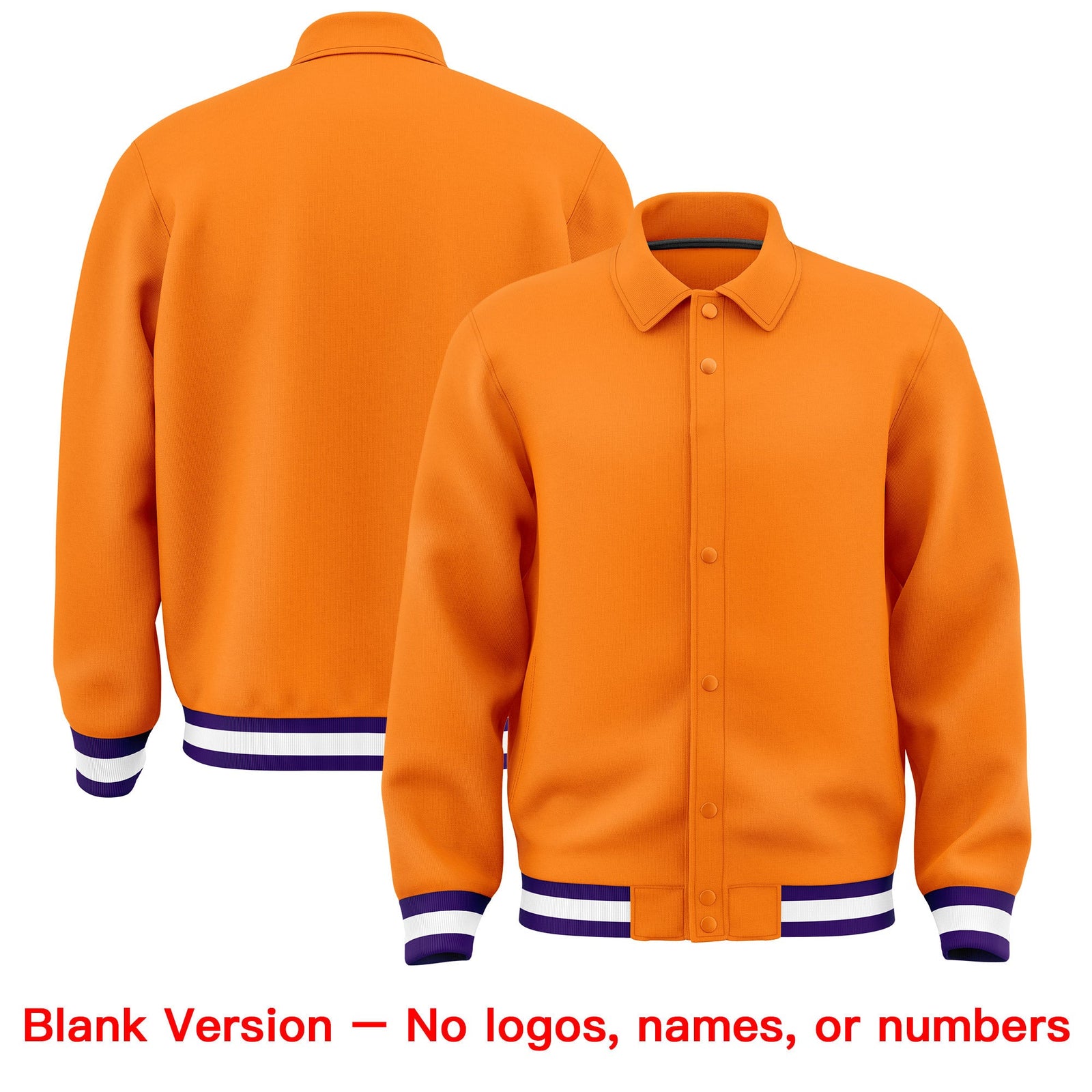 Custom Orange, Purple, White collared coach jacket blank template - no names or numbers - Style 1 | KXKSHOP