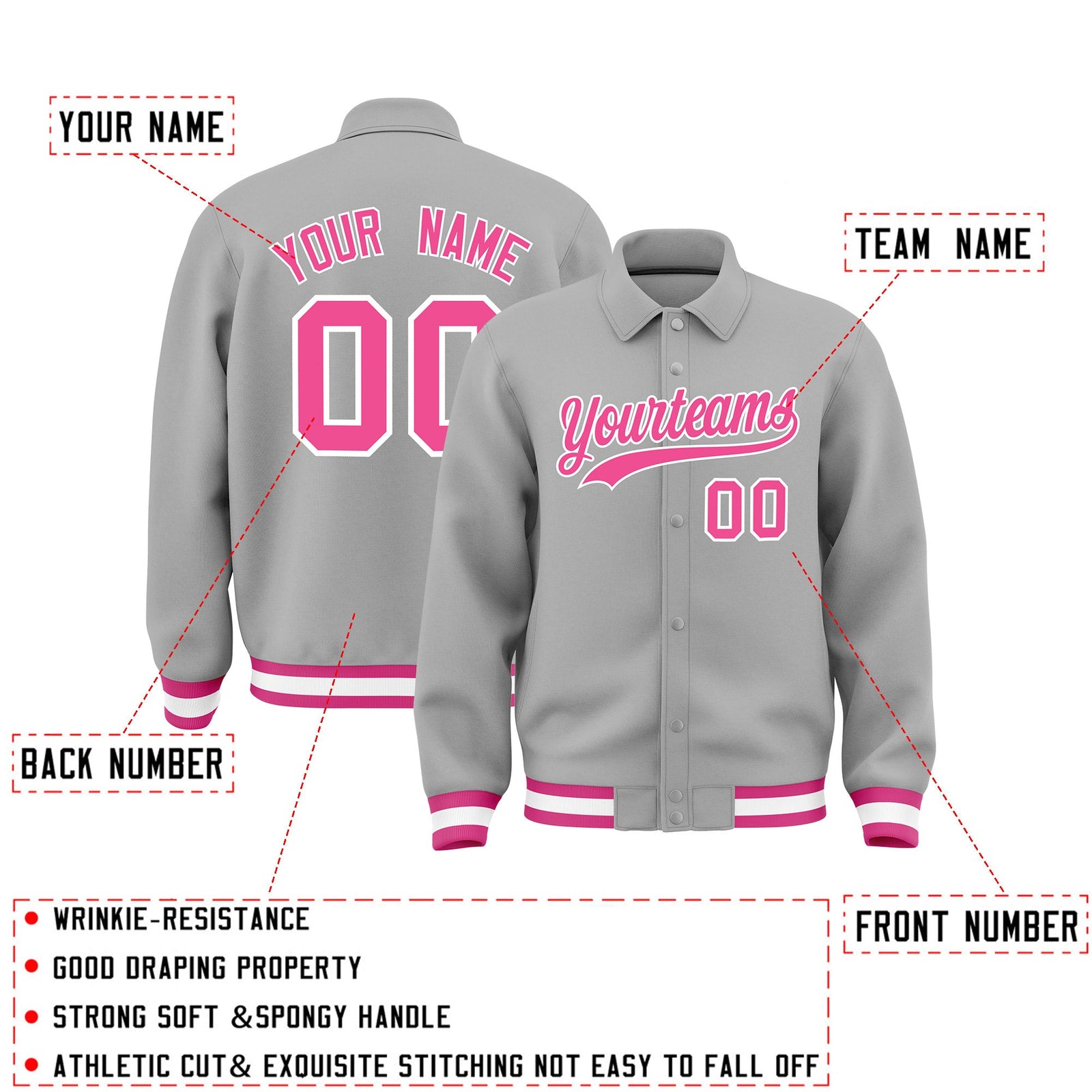 Personalised collared jacket customisation guide - names, numbers and team logos - Style 1 | KXKSHOP