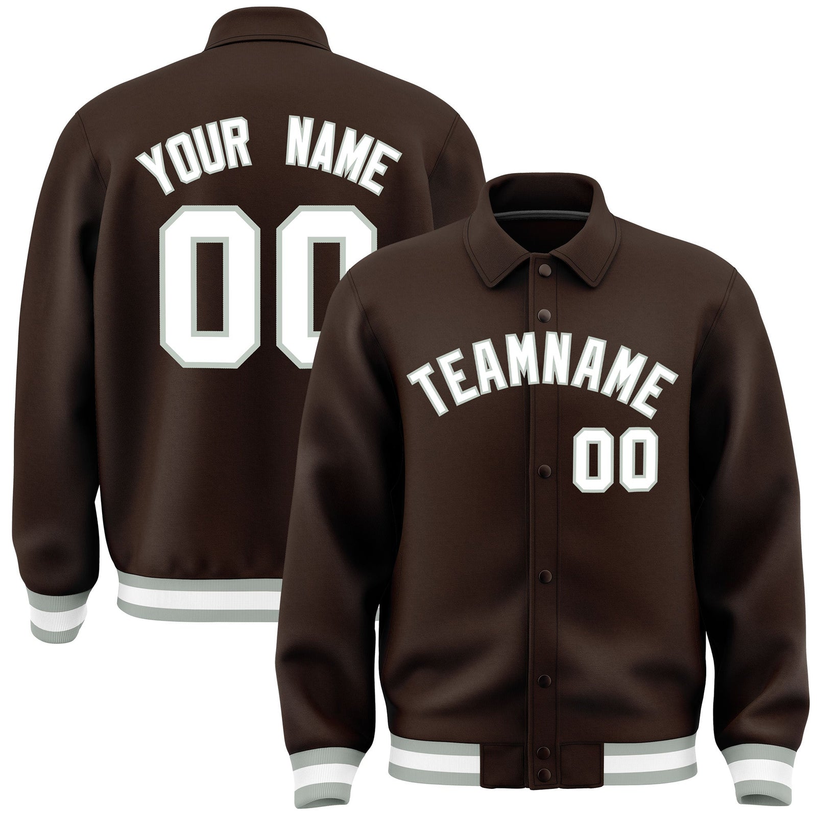 Custom Brown, White, Grey collared coach jacket - front and back view - Style 4 | KXKSHOP