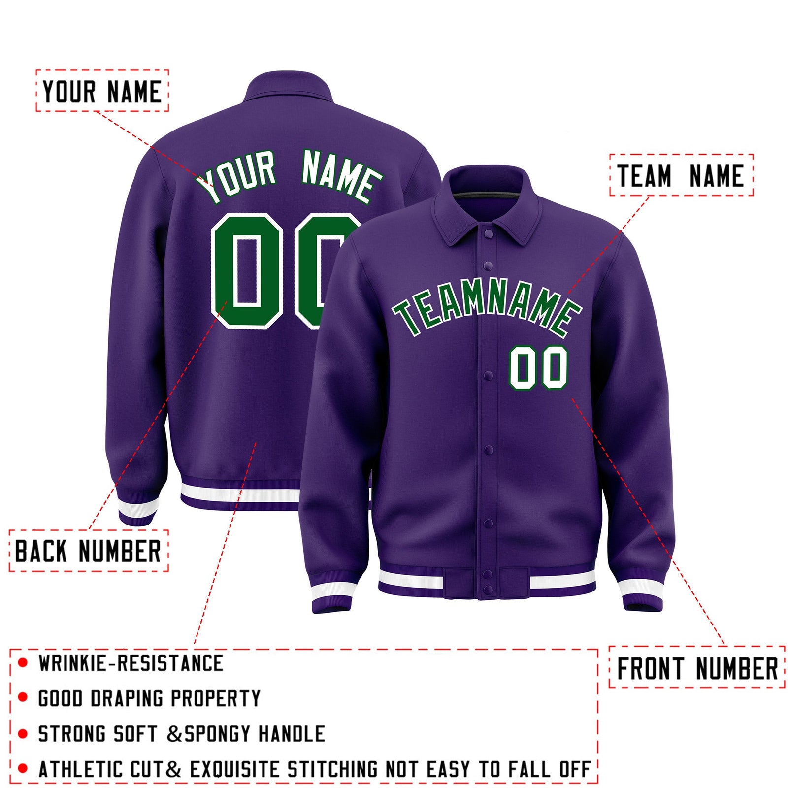Personalised collared jacket customisation guide - names, numbers and team logos - Style 4 | KXKSHOP
