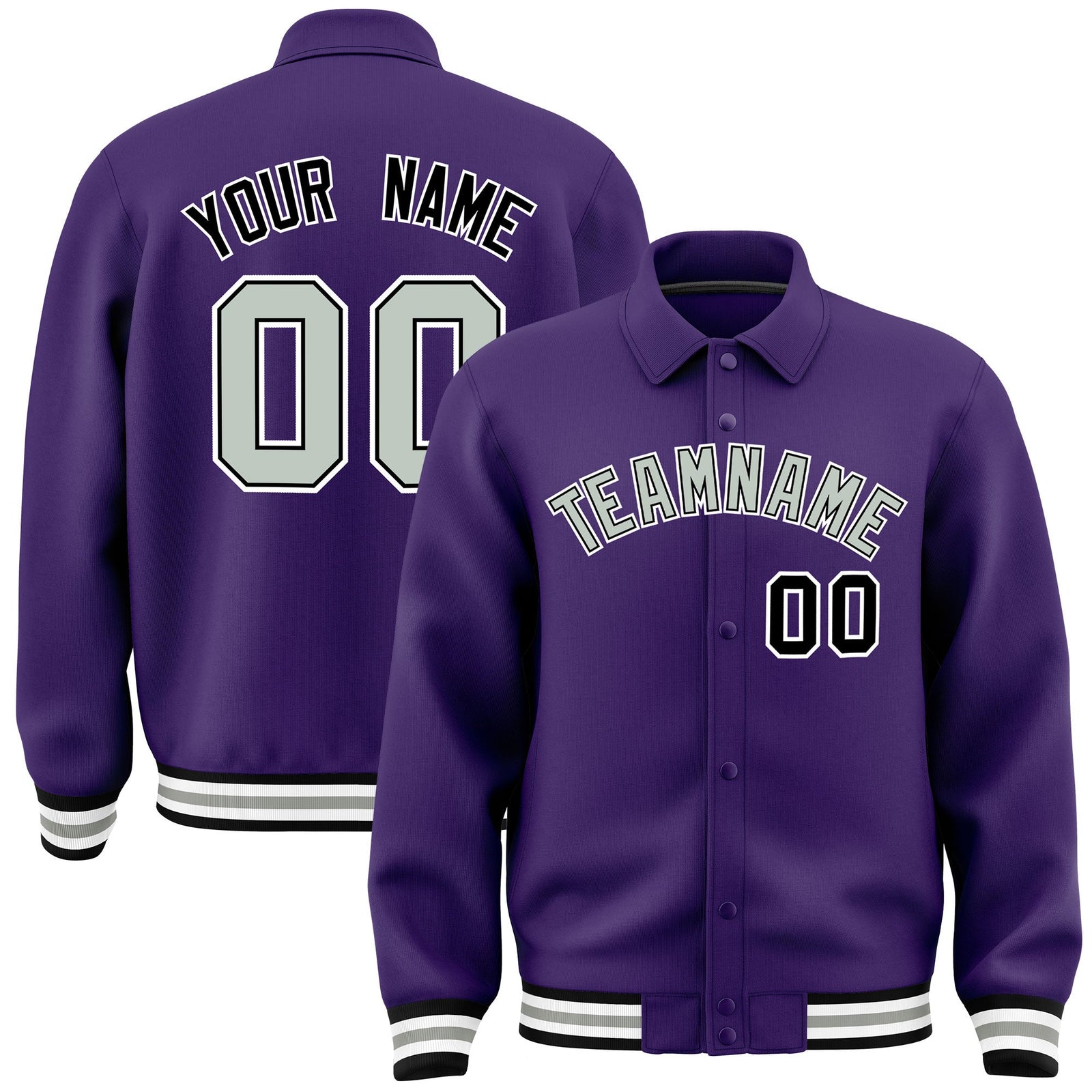 Custom Purple, Grey, Black collared coach jacket - front and back view - Style 4 | KXKSHOP