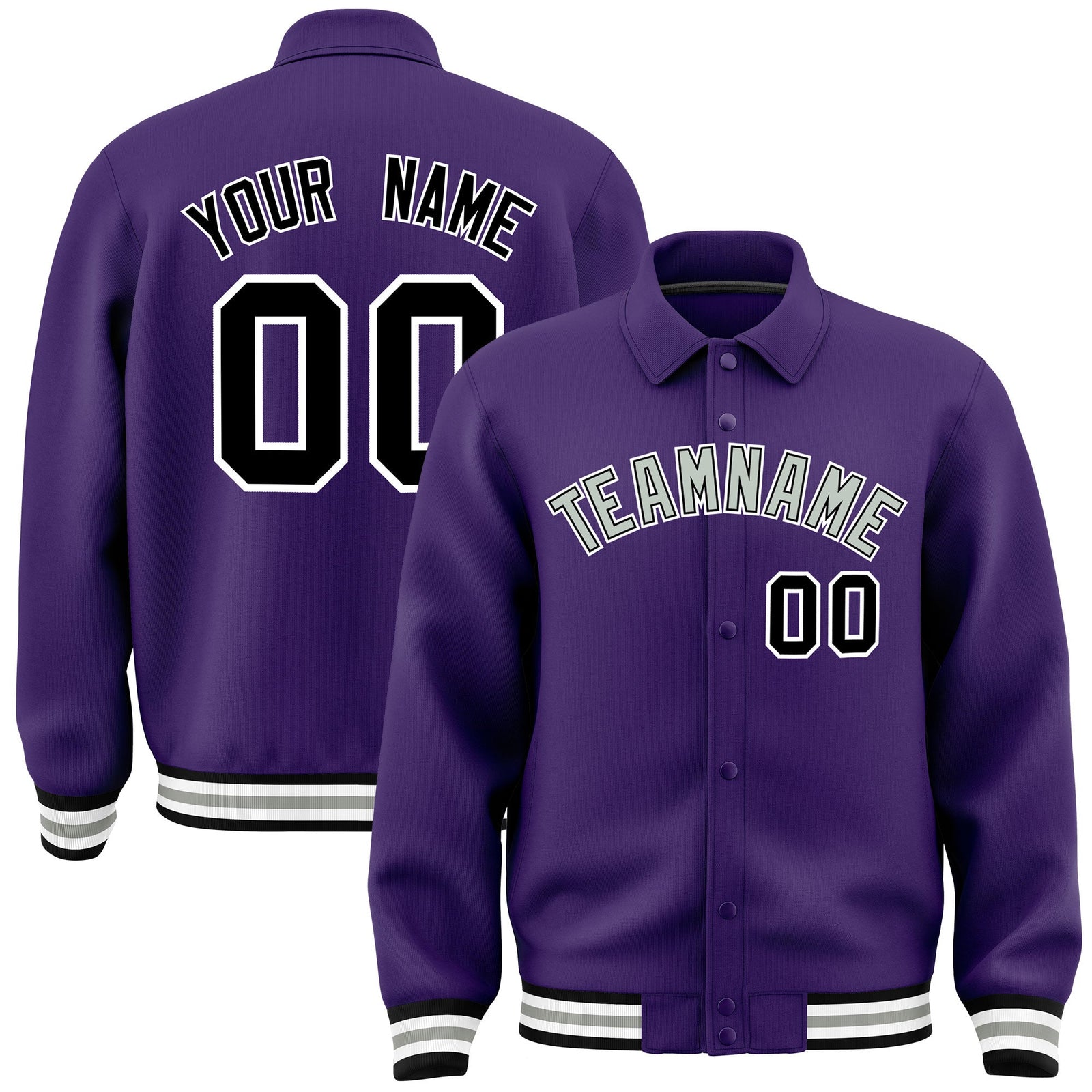 Custom Purple, Grey, Black collared coach jacket - front and back view - Style 4 | KXKSHOP