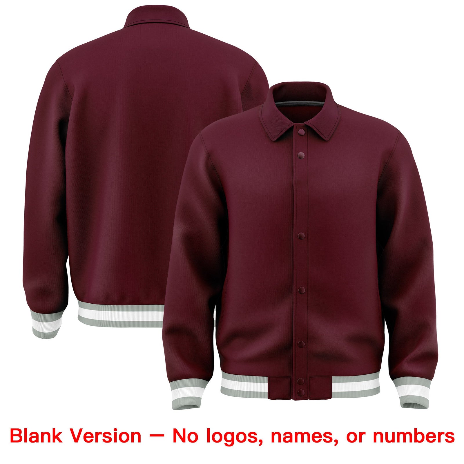 Custom Burgundy, White, Grey collared coach jacket blank template - no names or numbers - Style 2 | KXKSHOP