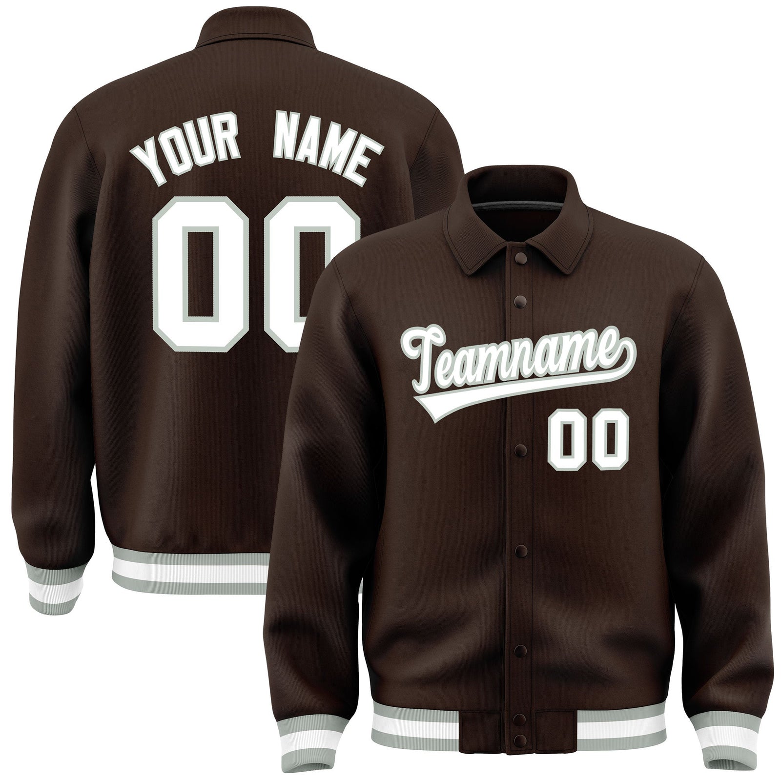 Custom Brown, White, Grey collared coach jacket - front and back view - Style 2 | KXKSHOP