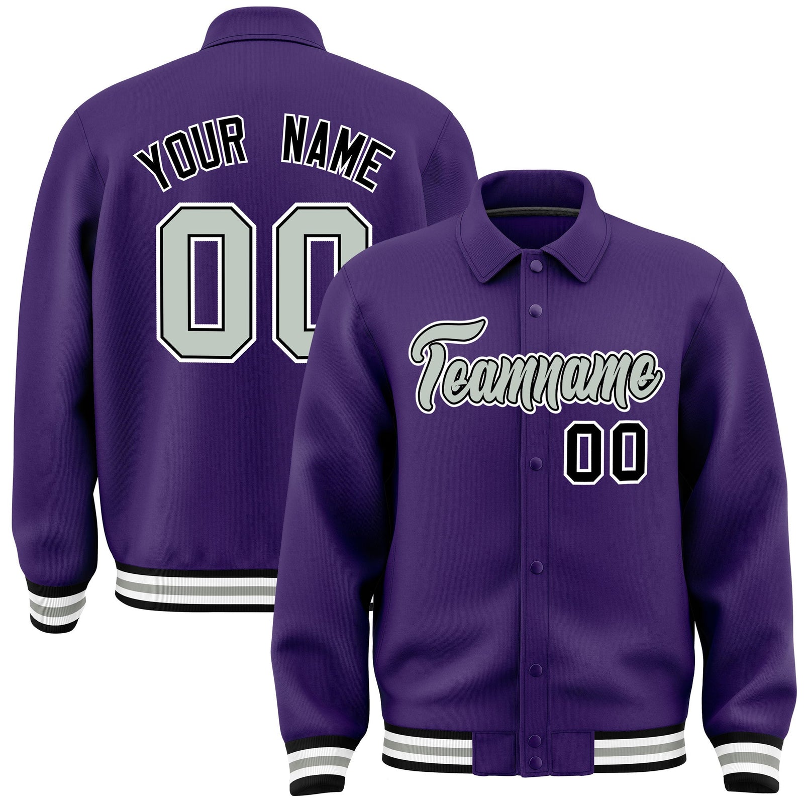 Custom Purple, Grey, Black collared coach jacket - front and back view - Style 3 | KXKSHOP