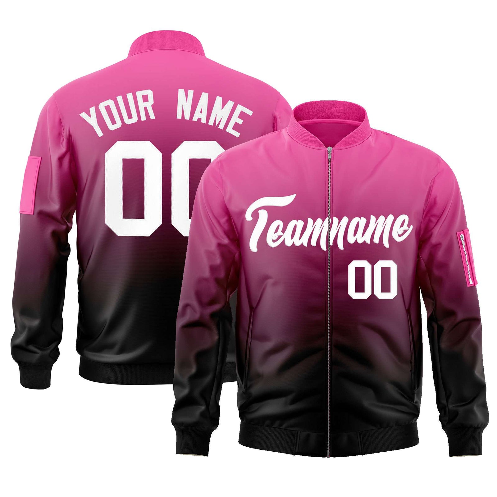 Custom Pink Black-White Varsity Full-Zip Gradient Fashion Letterman Bomber Jacket