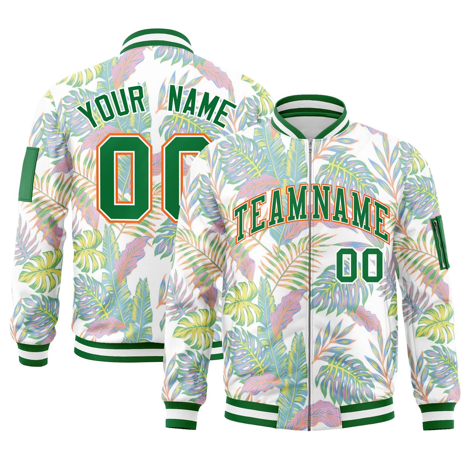 Custom Kelly Green Varsity Full-Zip Hawaii Letterman Bomber Jacket
