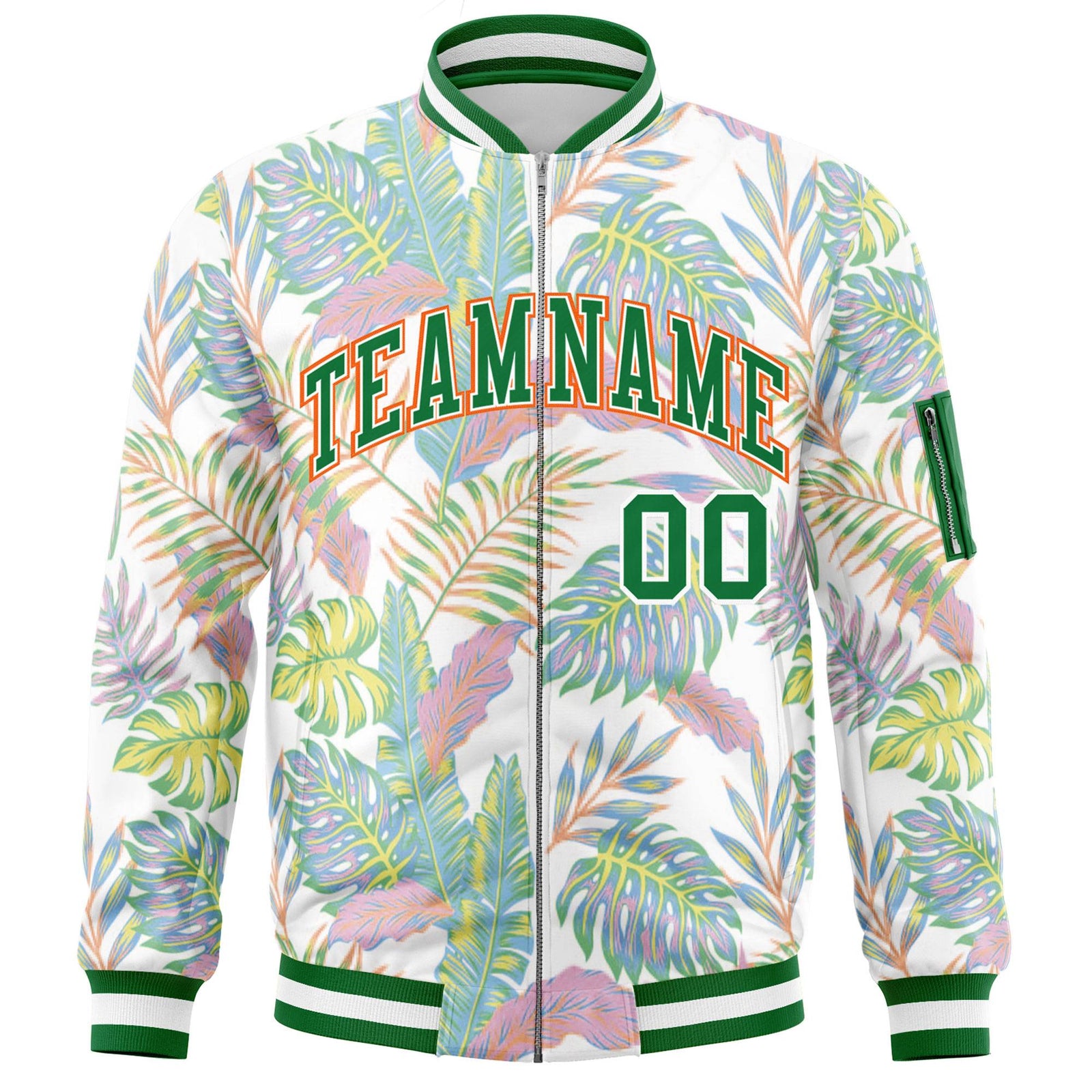 Custom Kelly Green Varsity Full-Zip Hawaii Letterman Bomber Jacket