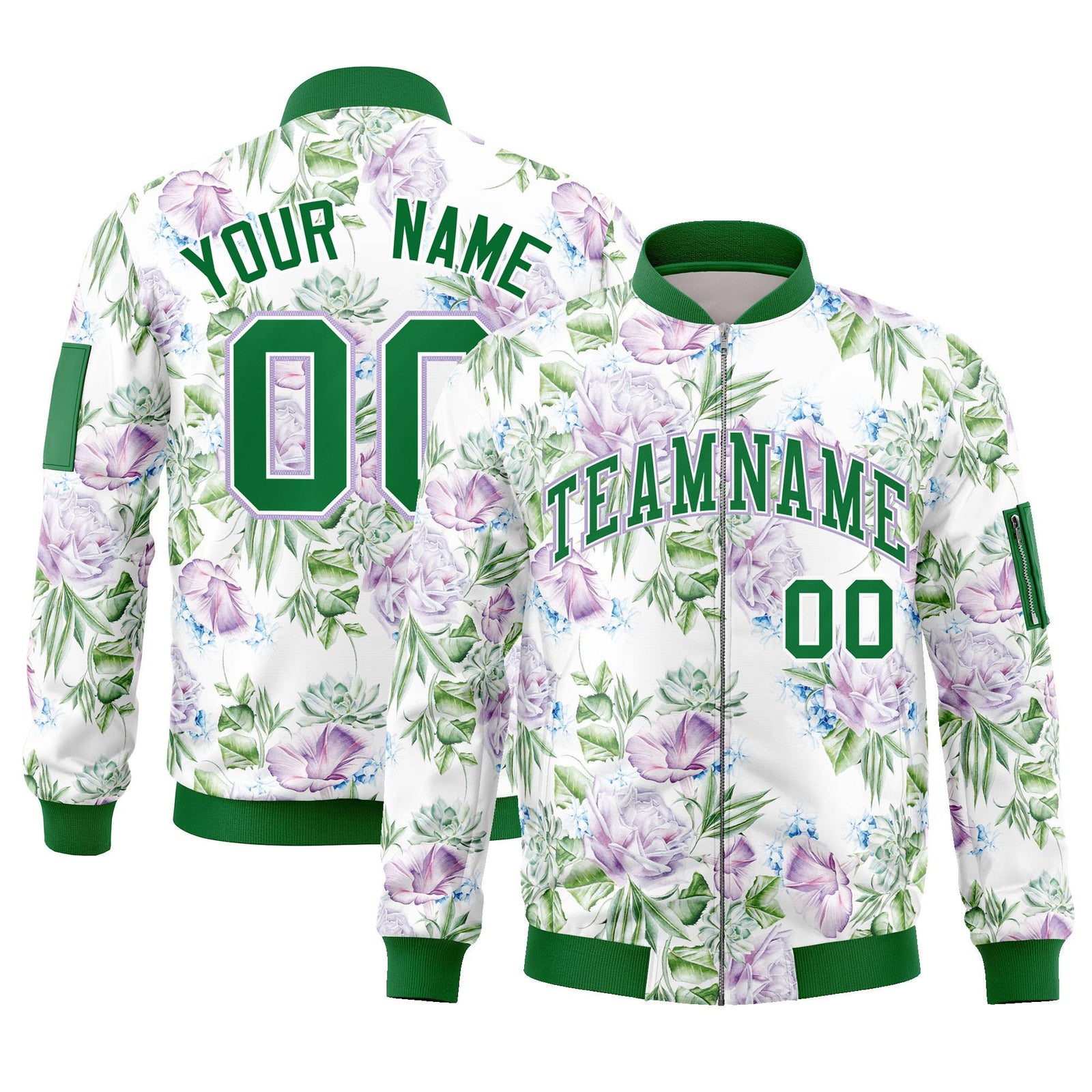 Custom Kelly Green Varsity Full-Zip Hawaii Letterman Bomber Jacket