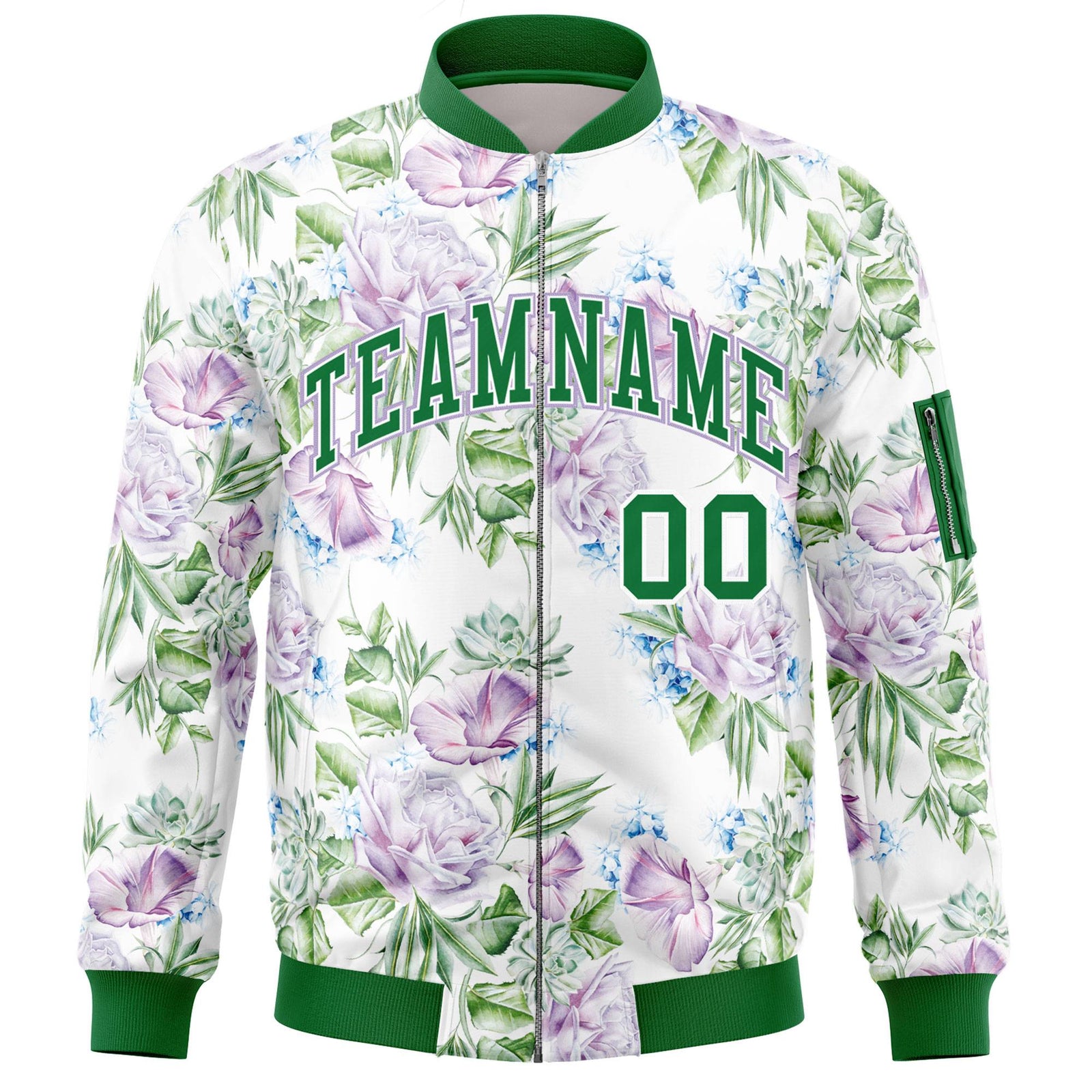Custom Kelly Green Varsity Full-Zip Hawaii Letterman Bomber Jacket