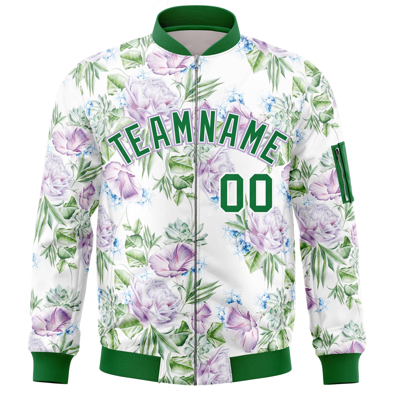 Custom Kelly Green Varsity Full-Zip Hawaii Letterman Bomber Jacket